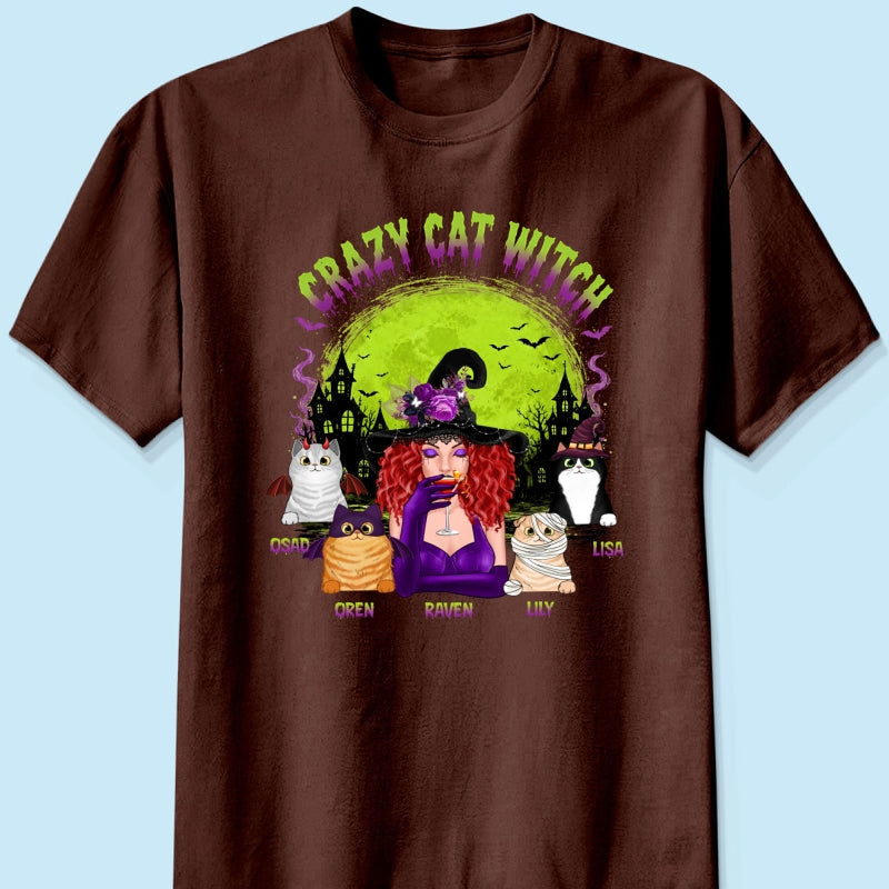 Crazy Cat Witch - Personalized Shirt - Halloween Gift for Cat Moms, Cat Lovers