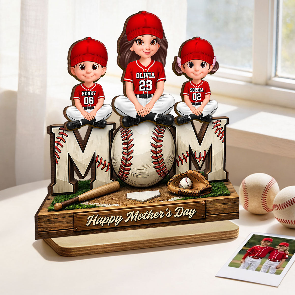 Baseball Mom And Kids Happy Mother's Day - Personalized 2-Layered Wooden Plaque - Mother's Day Gift For Baseball Mom