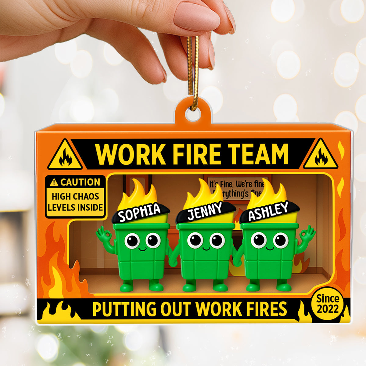 Action Figure Dumpster Fires - Personalized Acrylic Ornament - Christmas Gift for Coworkers