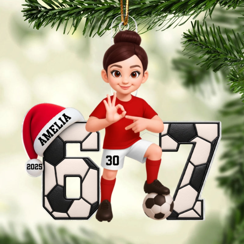 Soccer Boy Girl Custom Six Seven 67 - Personalized Acrylic Ornament - Teen Slang Funny Tree Decor, Funny Teen Grandkid Gift