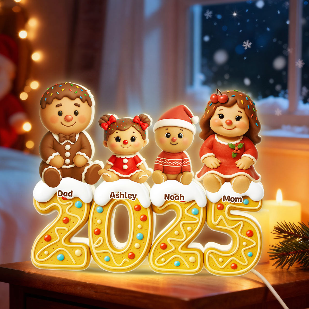 Gingerbread Family 2025 - Personalized Light Box - Festive Christmas Decor