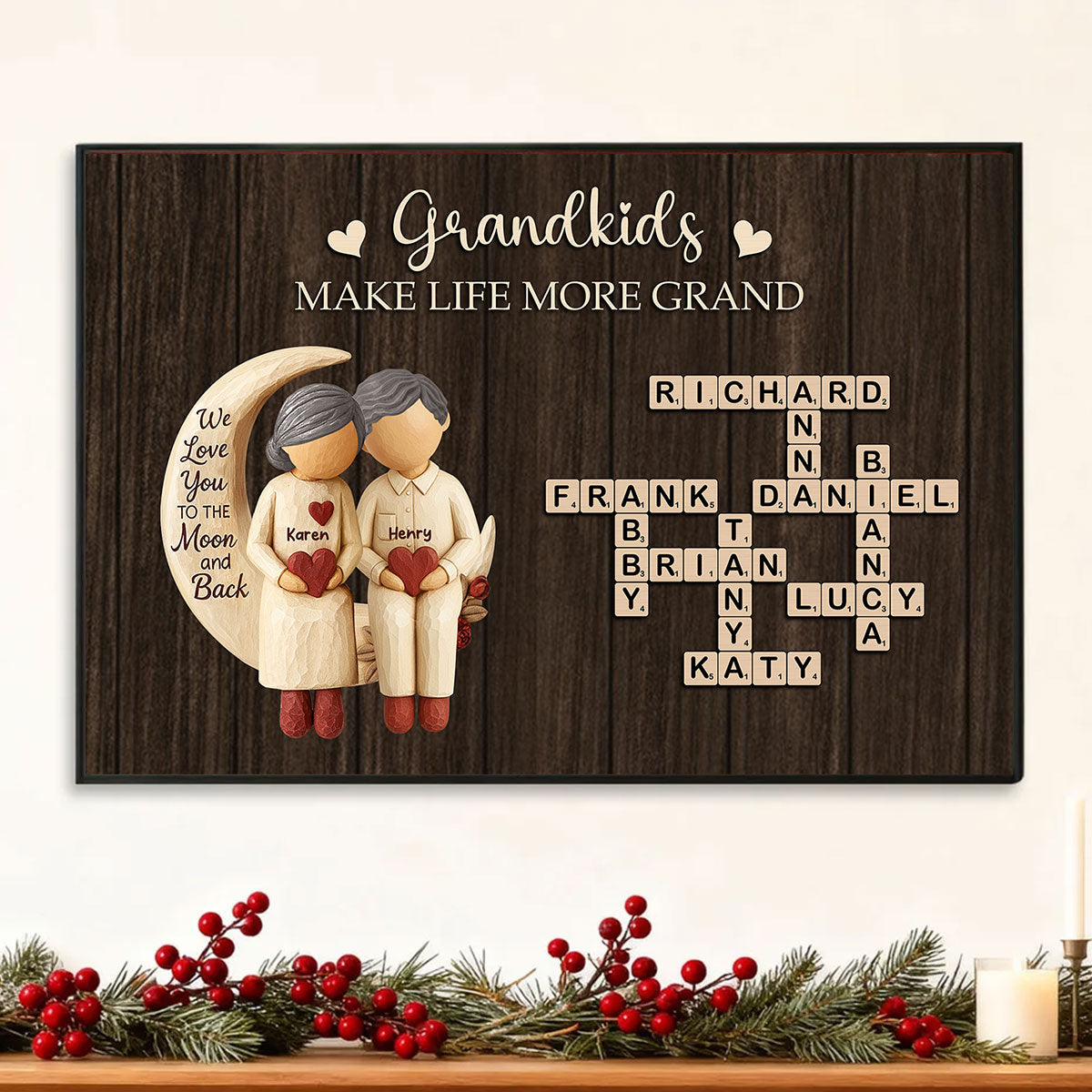 Grandkids Make Life More Grand Love to the Moon - Personalized Poster - Sentimental Gift for Grandma
