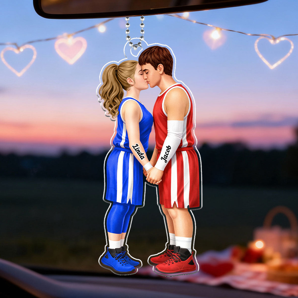 Basketball Couple Together - Personalized Acrylic Car Hanger - Anniversary, Valentine's Day Gift, Gift For Him, Gift For Her
