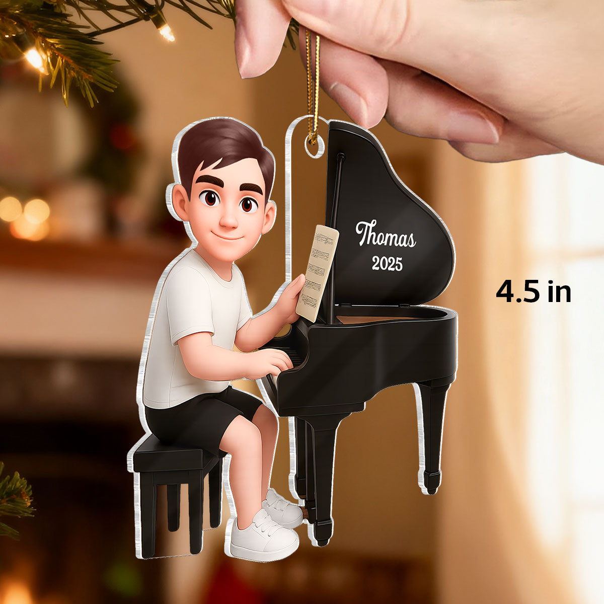 Christmas Girl Boy Playing Piano - Personalized Acrylic Ornament - Gift For Pianists, Performers, Piano Lovers