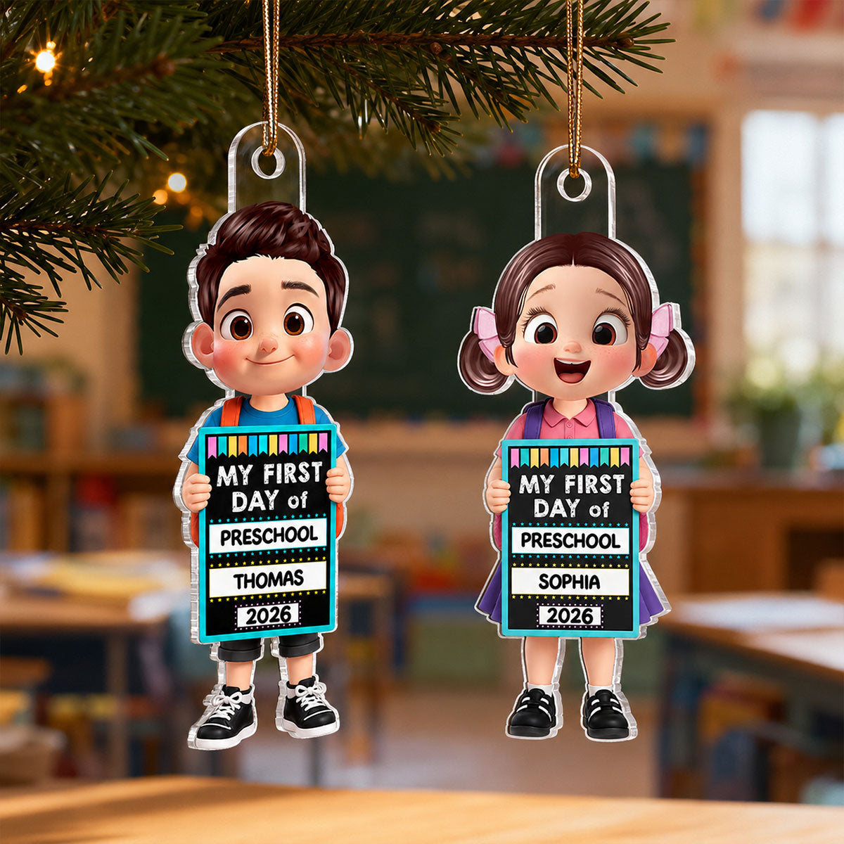 Kid Holding 1st Day Of School Sign 2D Flat - Personalized Acrylic Ornament - Christmas Keepsake, Back To School Keepsake