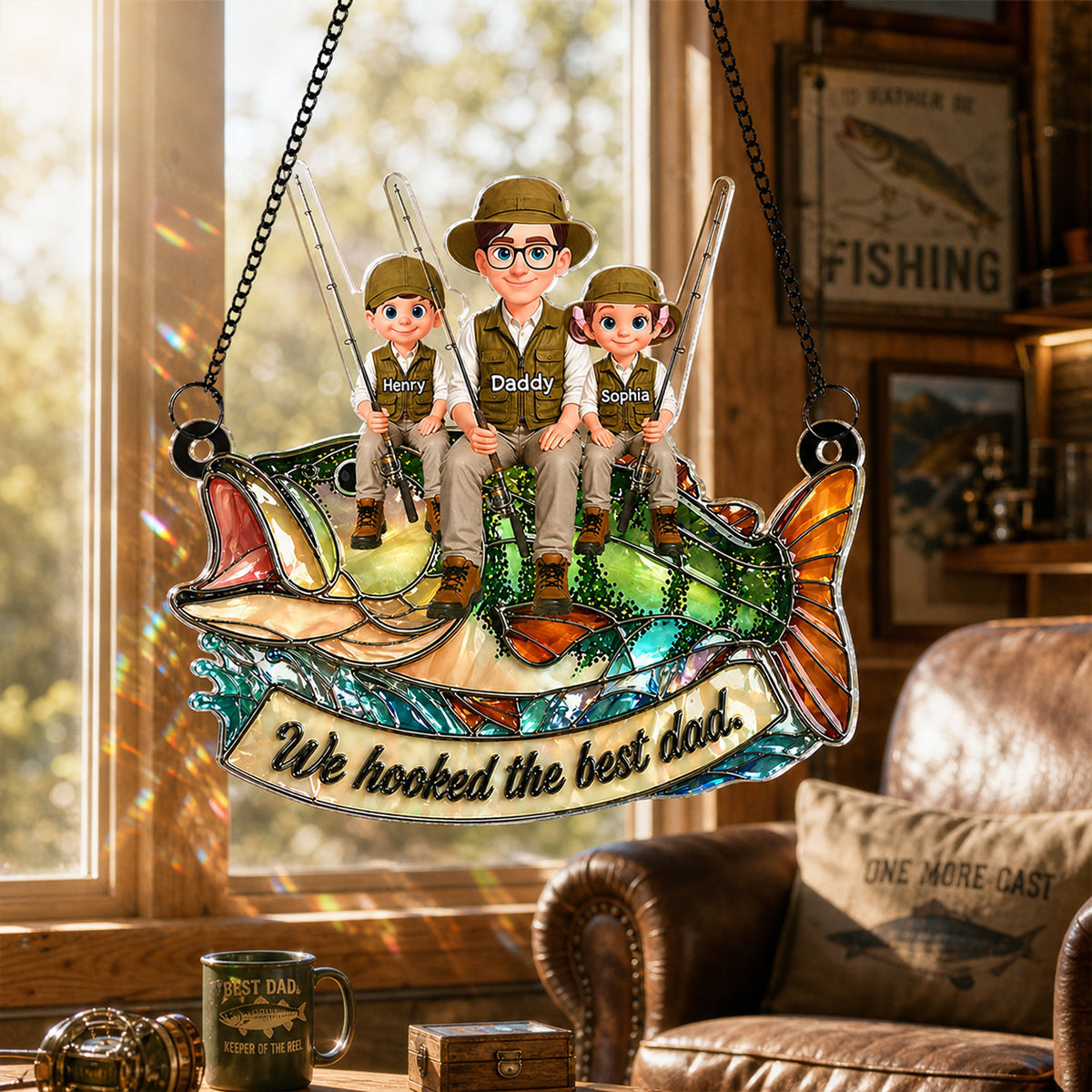 We Hooked the Best Fishing Dad - Personalized Suncatcher - Father's Day Gift for Dad, Husband, Man Cave Decor