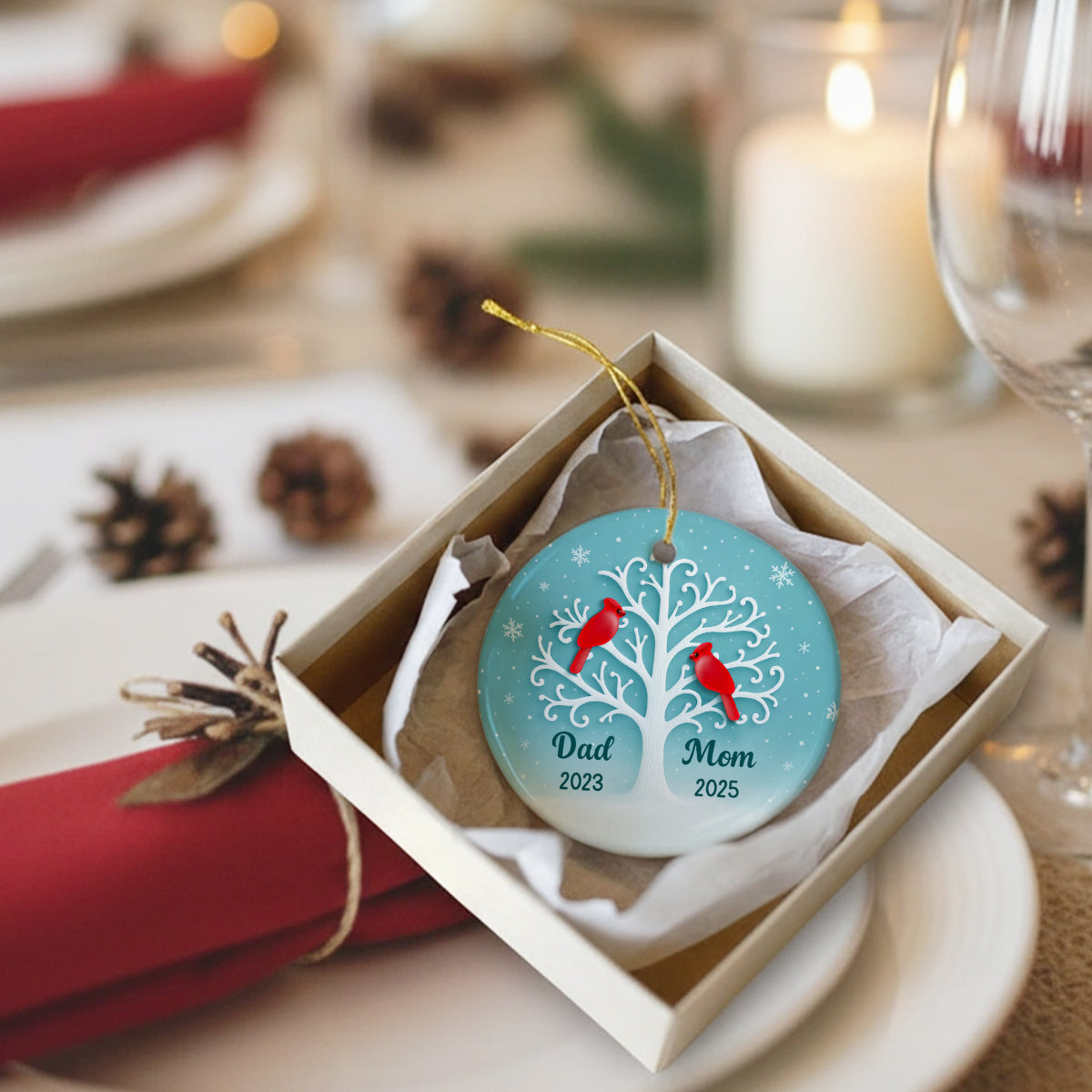 3D Sea Glass Effect Cardinal Memorial Tree - Personalized Ceramic Ornament - Heartwarming Remembrance Gift, Sympathy Gift