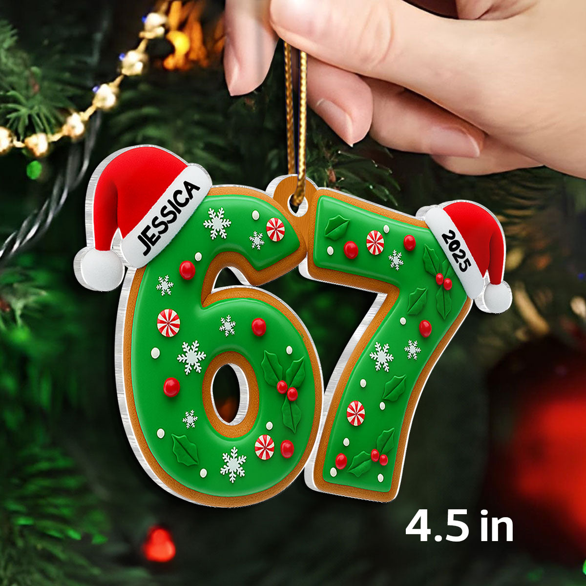 Custom Six Seven Holly Pattern - Personalized Acrylic Ornament - Teen Slang Funny Tree Decor, Funny Teen Grandkid Gift