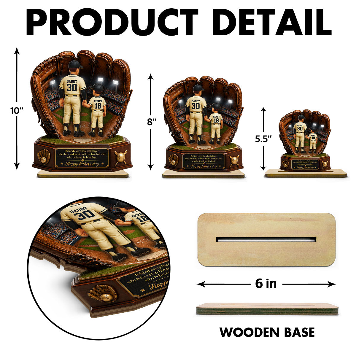 Behind Every Baseball Softball Player is a Dad - Personalized 2-Layered Wooden Plaque -  Gift for Dad, Husband