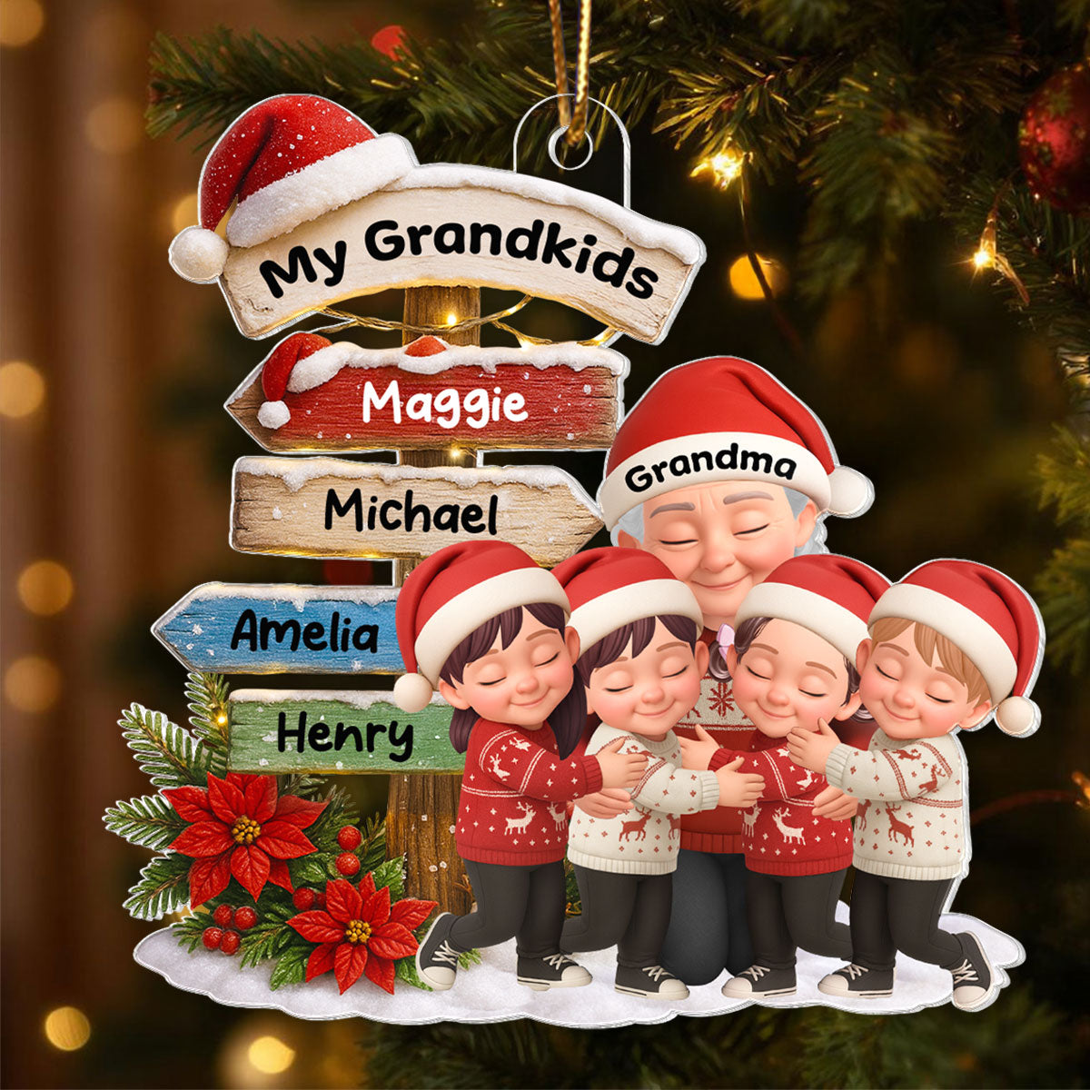 Grandma Christmas' Garden Custom Name Sign Post - Personalized Acrylic Ornament - Christmas Gift for Grandma