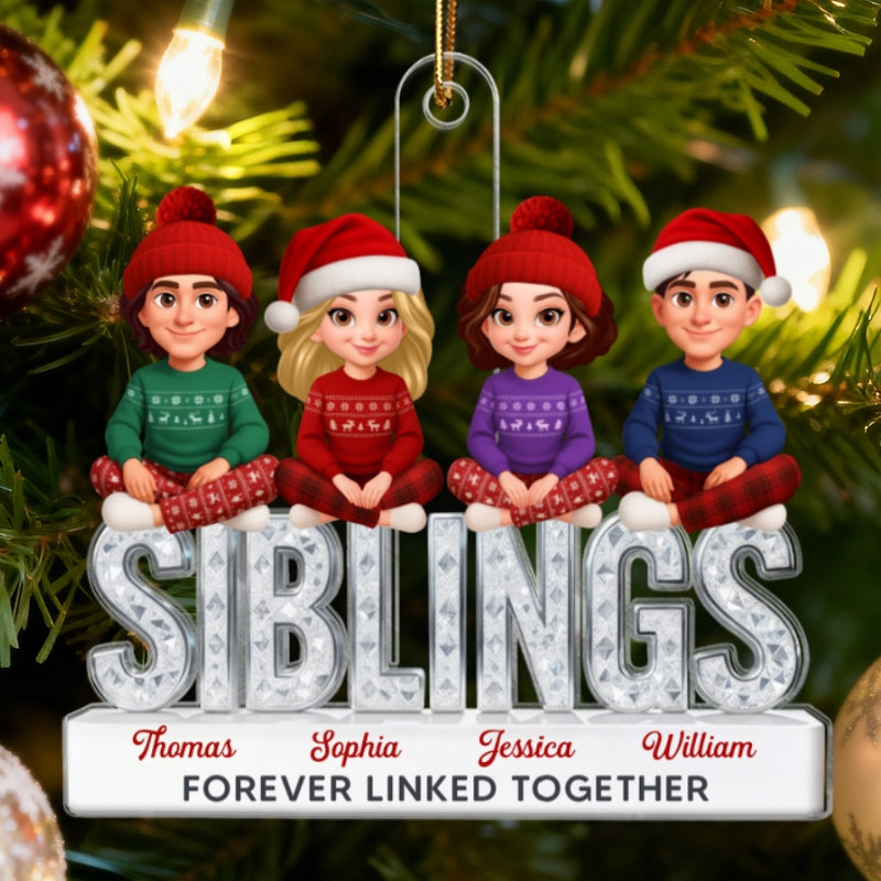 3D Shining Effect Siblings Brothers And Sisters - Personalized Acrylic Ornament - Christmas Gift For Siblings