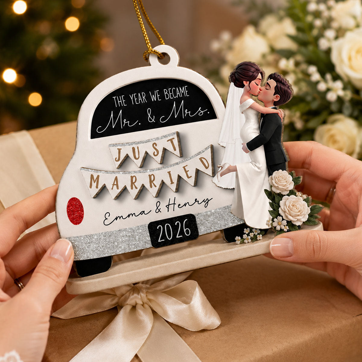 On-trend Couple - Personalized 2-Layered Wooden Ornament - Wedding Gifts for Couples Newlyweds 2026