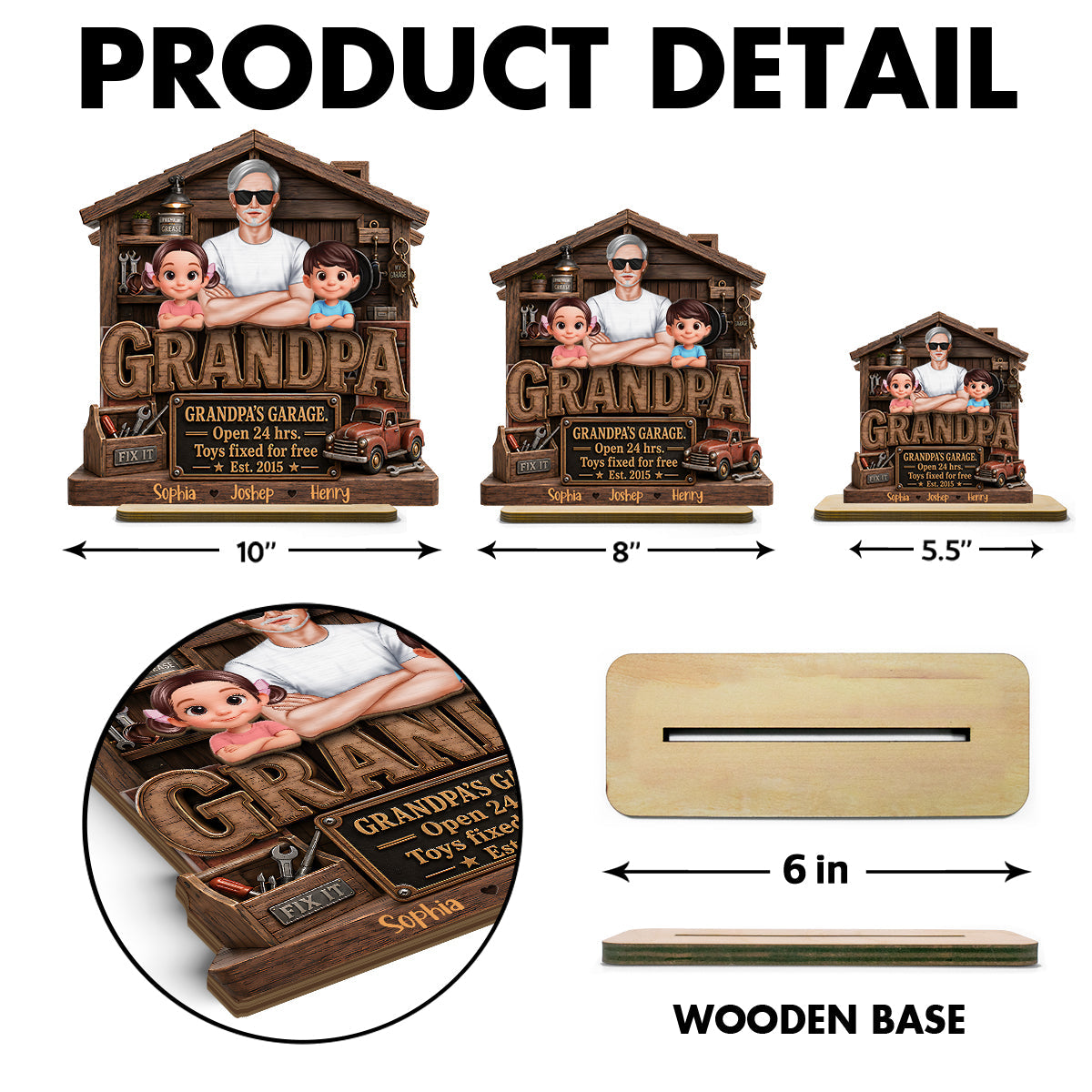 Grandpa's Garage - Personalized 2-Layered Wooden Plaque -  Gift for Dad, Grandpa, Husband