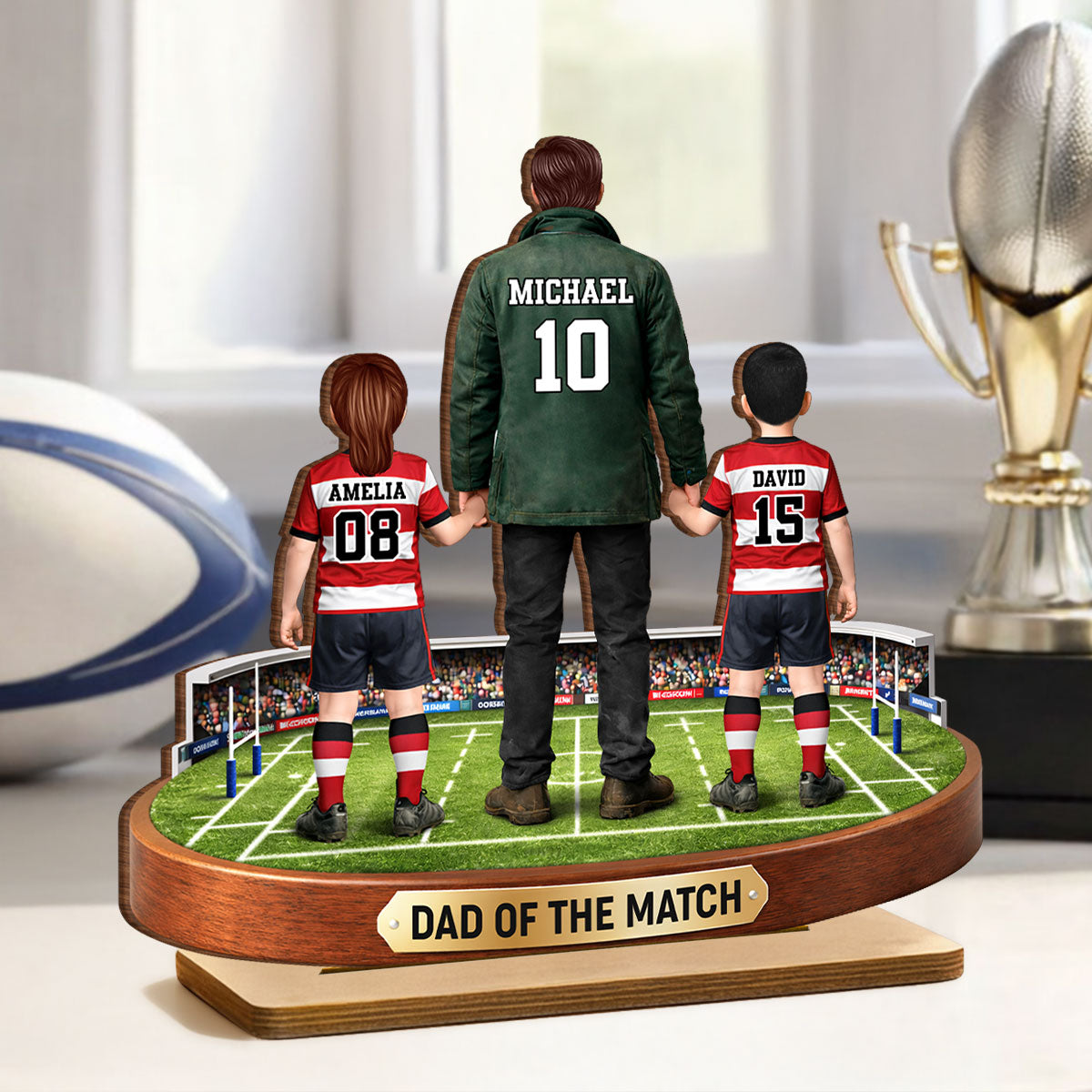 Dad Of The Match Rugby - Personalised 2-Layered Wooden Plaque - Gift For Rugby Dad