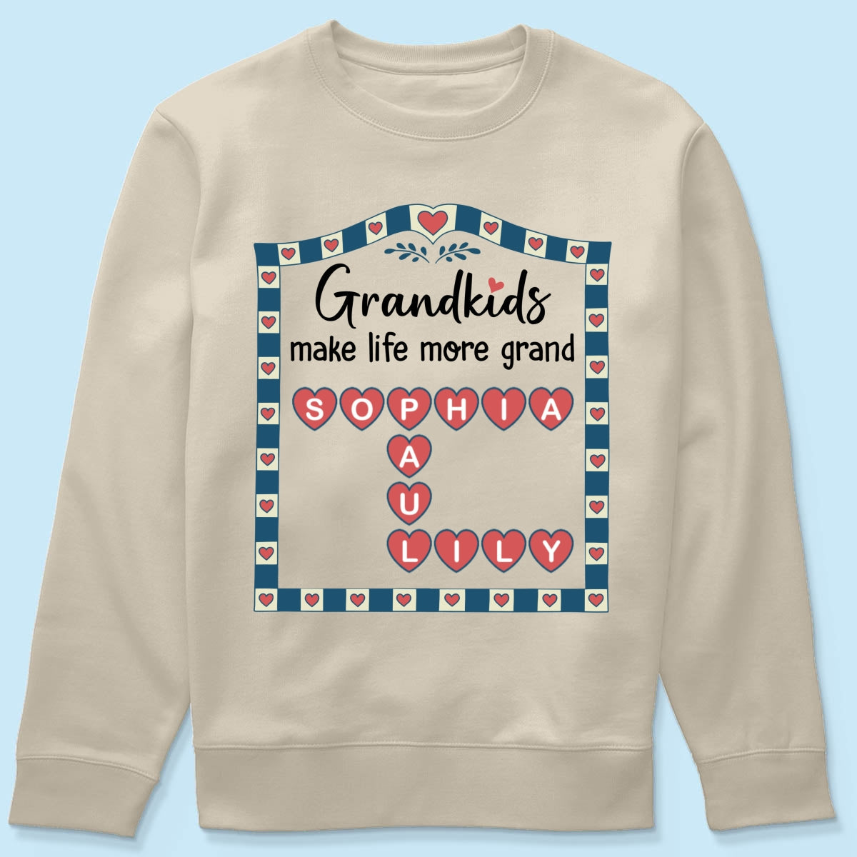 Old School Vintage Grandkids Names Crossword Puzzle Art - Personalized Shirt - Gift For Grandma