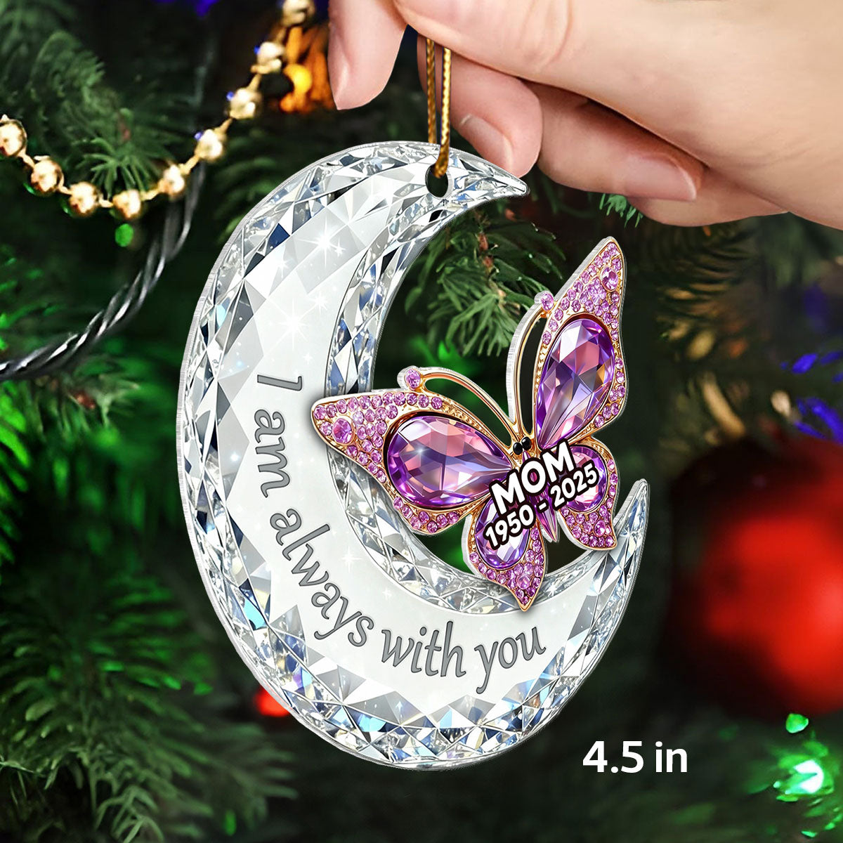 3D Effect Flat Christmas Butterfly Moon Memorial - Personalized Acrylic Ornament - Remembrance Gift, Sympathy Gift