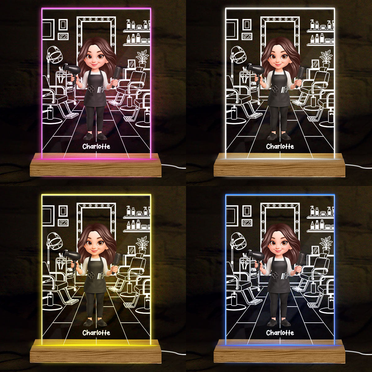 Hairdresser Man Woman In Hair Salon - Personalized Acrylic Plaque LED Night Light - Gift For Hairdressers