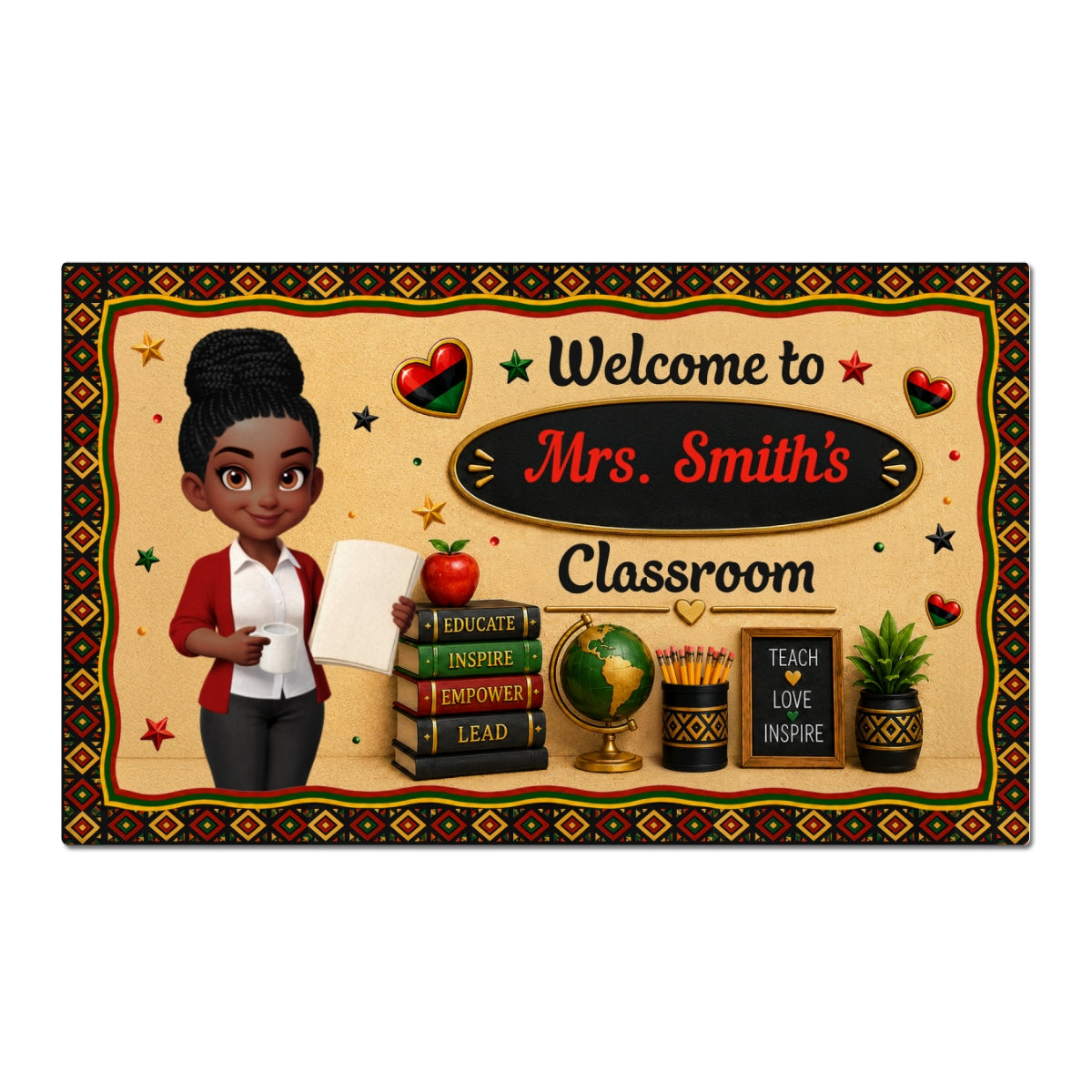Proud African American Teacher - Personalized Doormat - Appreciation Gift For Teacher