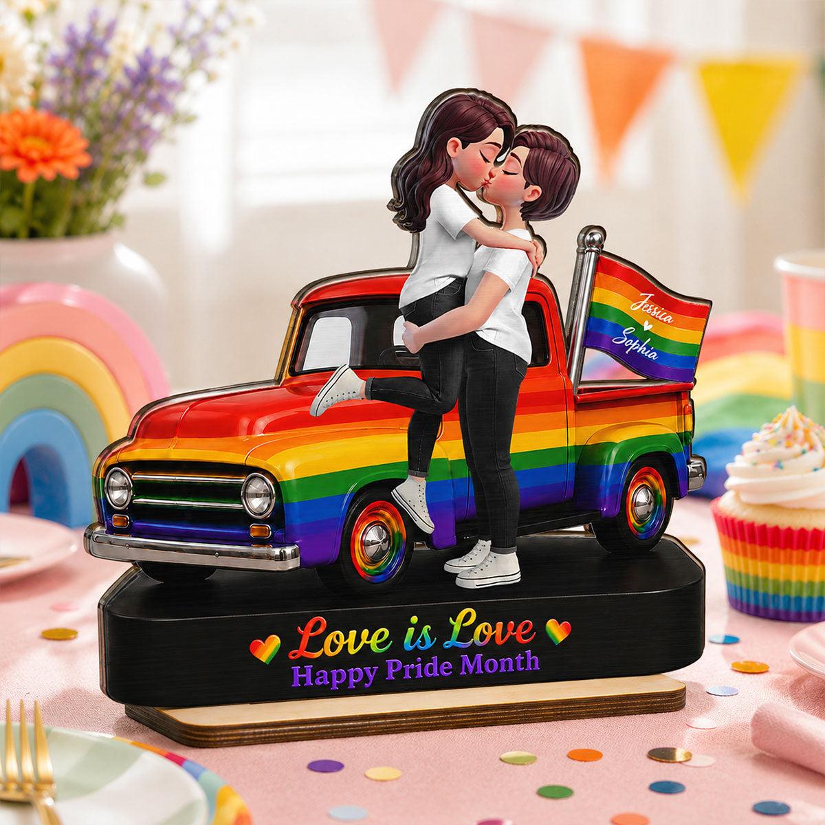 LGBT+ Couple Forever Love Wins - Personalized 2-Layered Wooden Plaque - Gift For Couple, Happy Pride Month