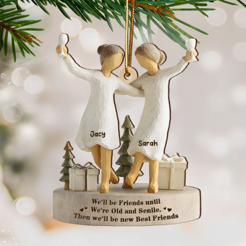3D Effect Here's To Another Year Of Bonding - Personalized Wooden Ornament - Gift For Besties, Best Friends