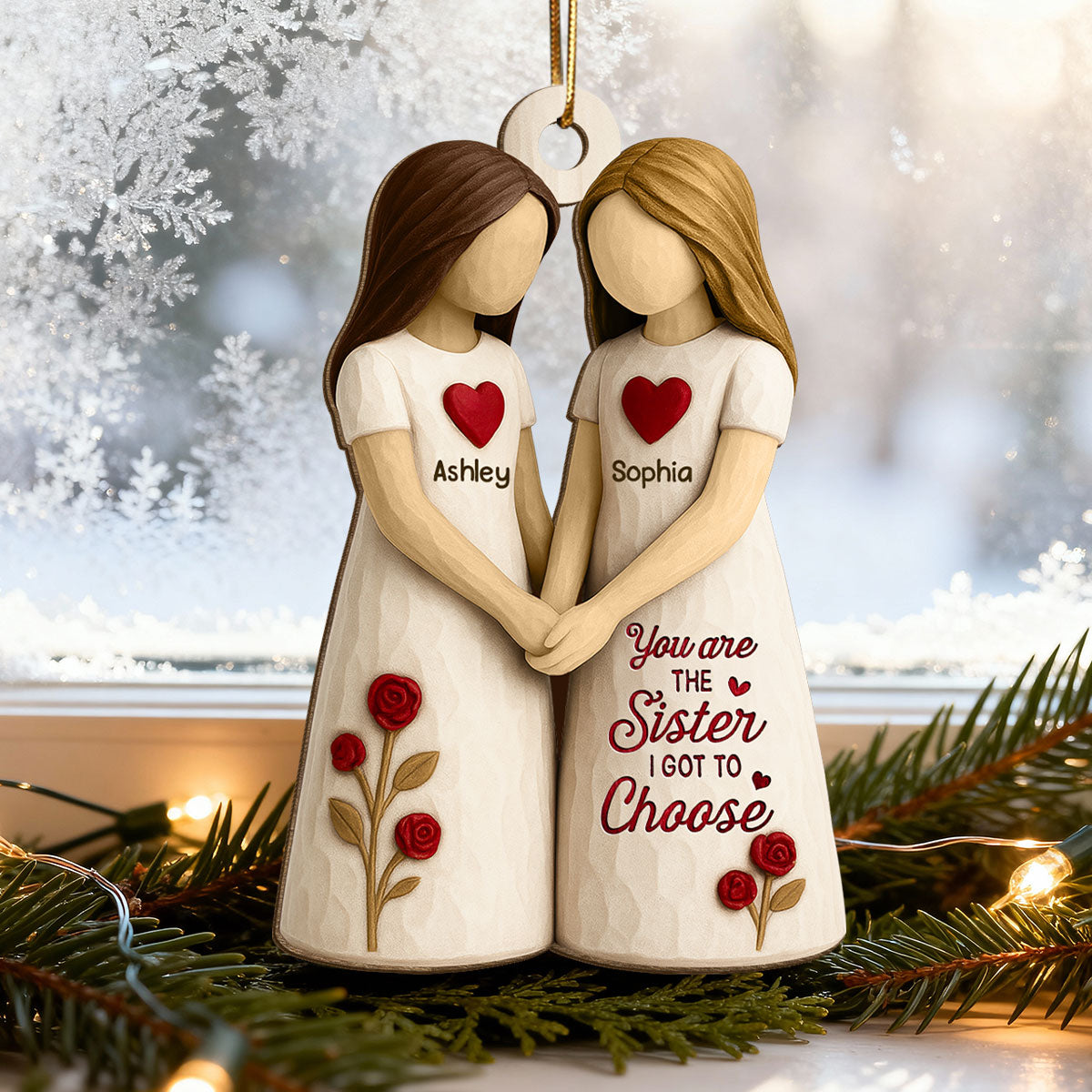 3D Effect Roses Besties Forever Together - Personalized Wooden Ornament - Christmas Gift For Best Friends