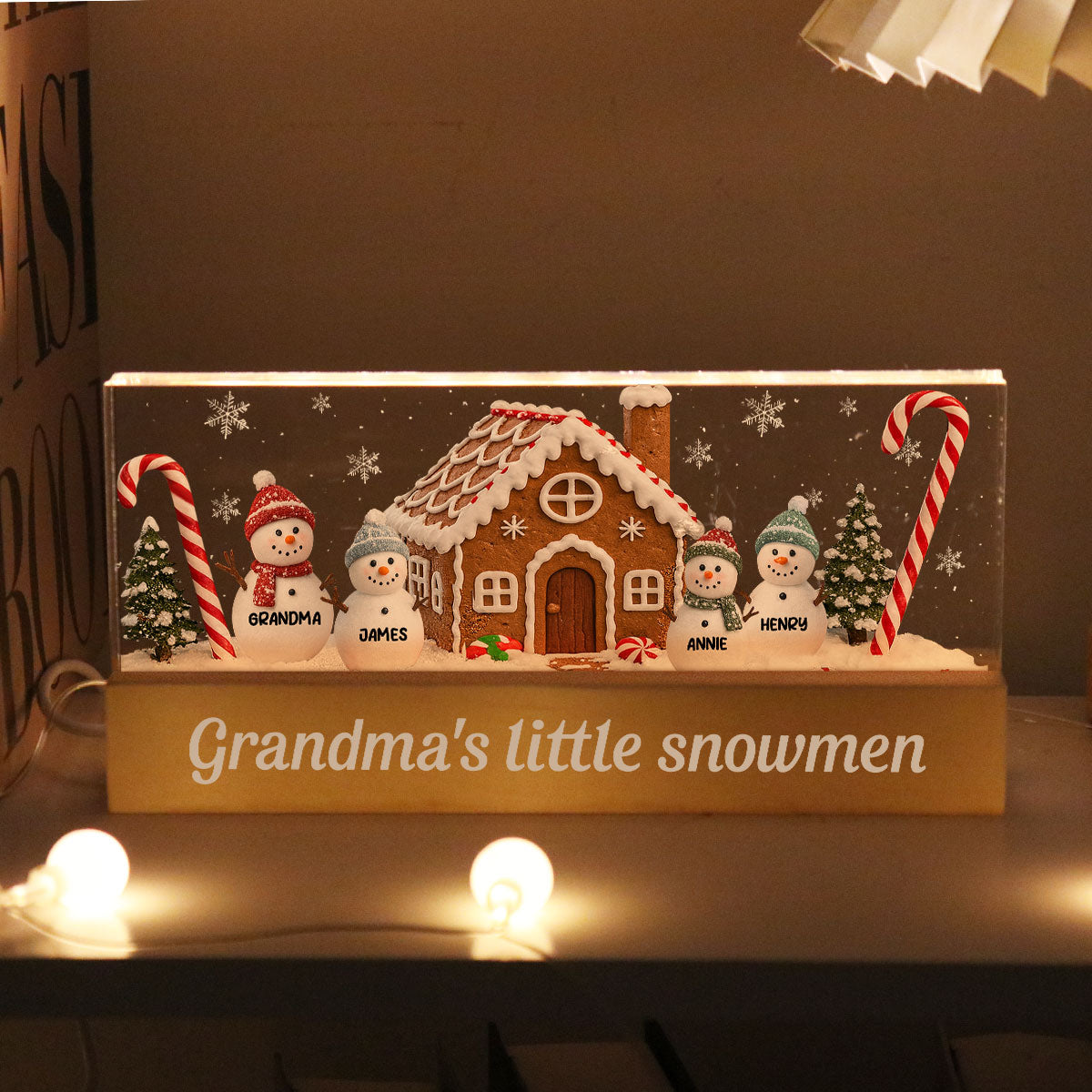 3D Effect Grandma's Little Snowmen In Snow - Personalized Acrylic Block LED Night Light - Christmas Decor For Grandma, Family