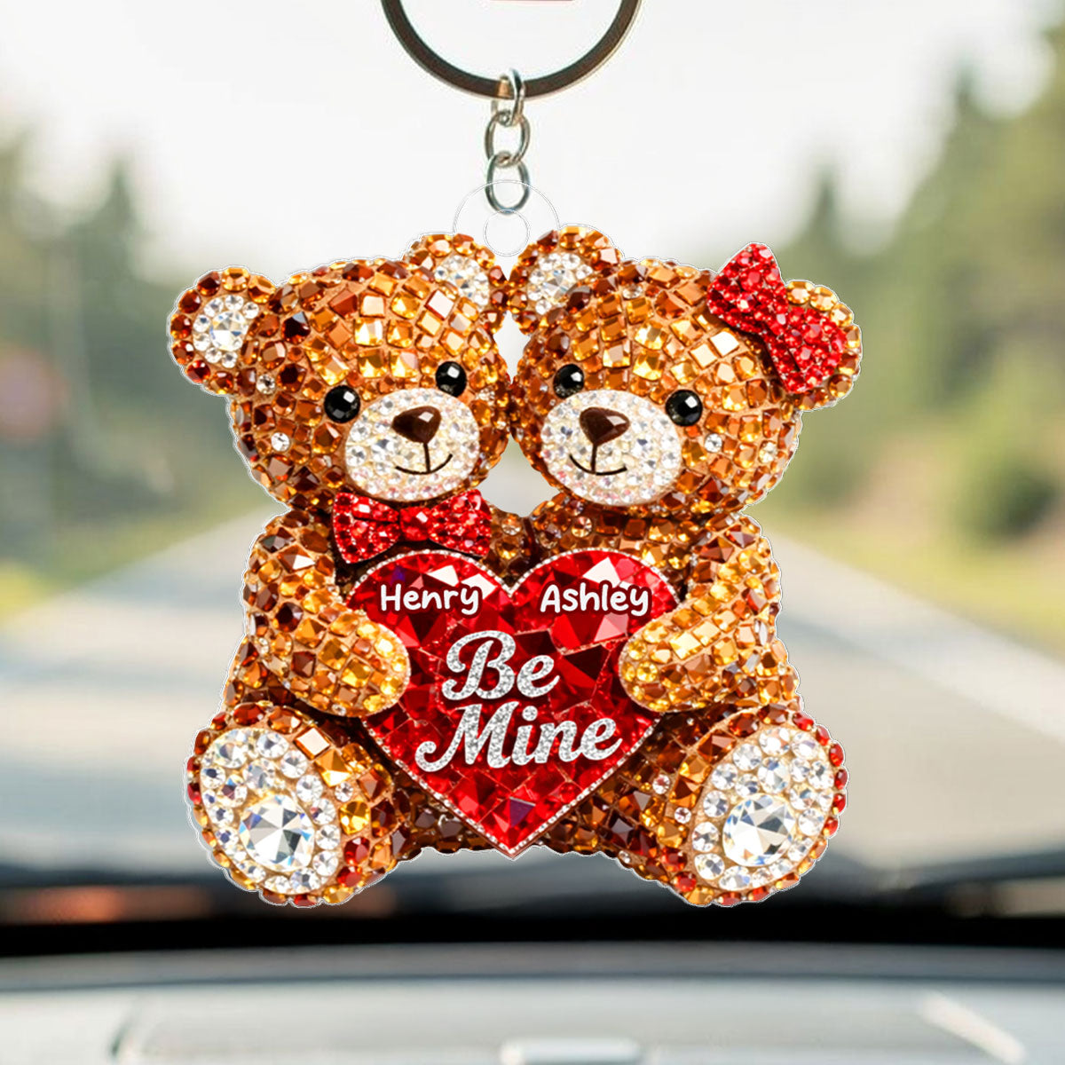 3D Shiny Effect Bear Couple - Personalized Acrylic Keychain - Heartfelt Valentine's Day Gift for Her, for Him