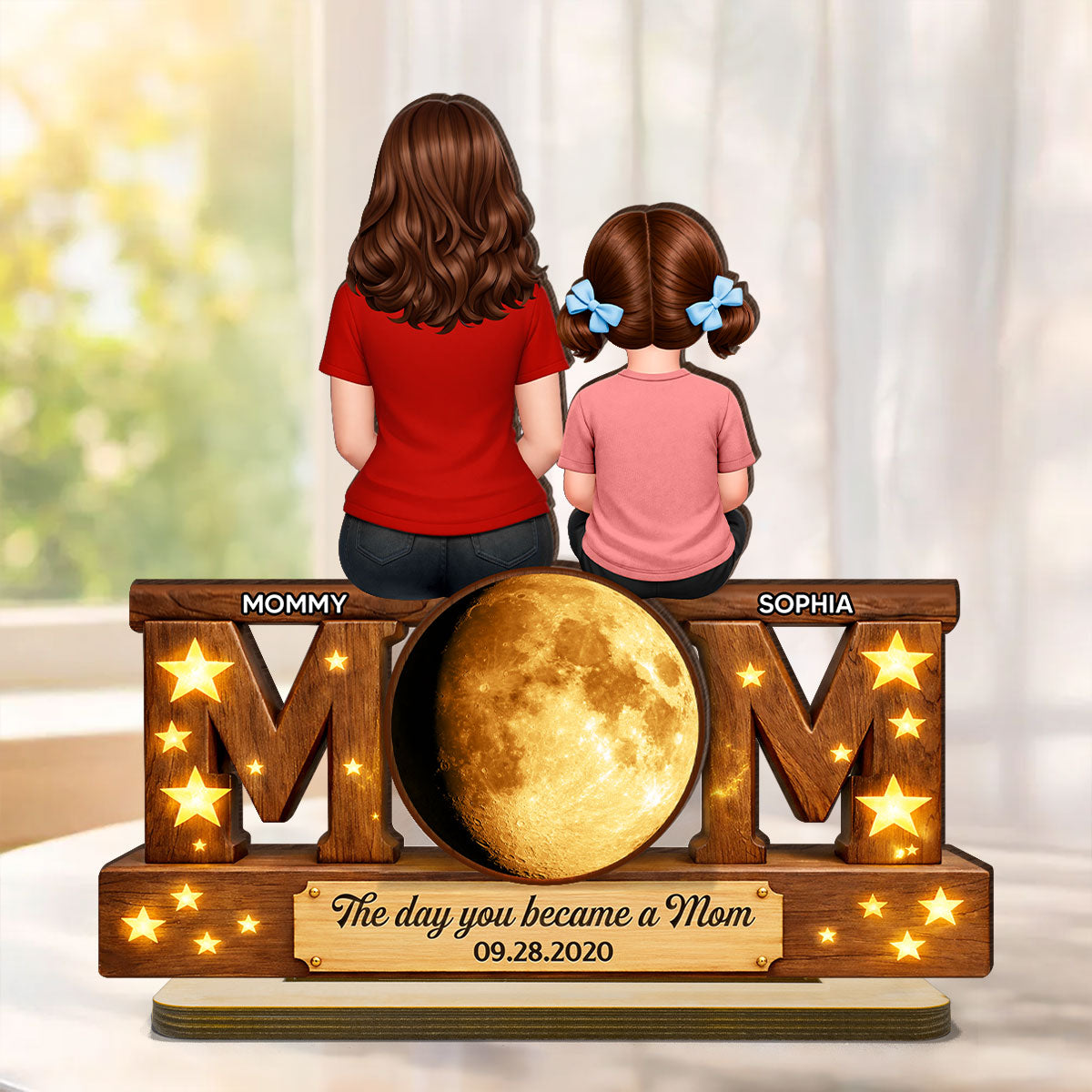 The Day You Became A Mom Daughter Son - Personalized 2-Layered Wooden Plaque - Heartfelt Gift For Mom, Grandma