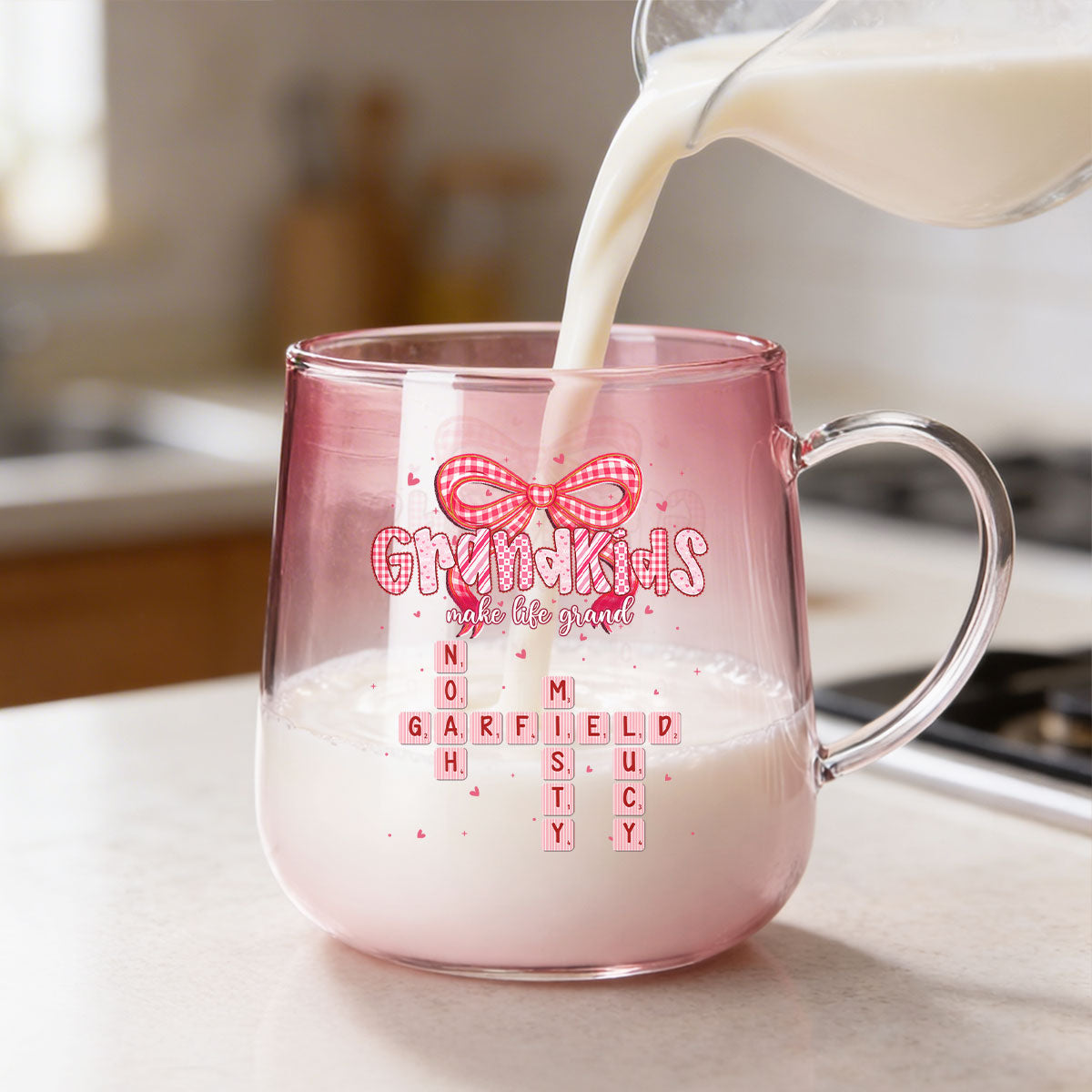 Grandkids Make Life Grand Crossword Puzzle Art - Personalized Glass Mug - Mother's Day Gift for Mom, Grandma