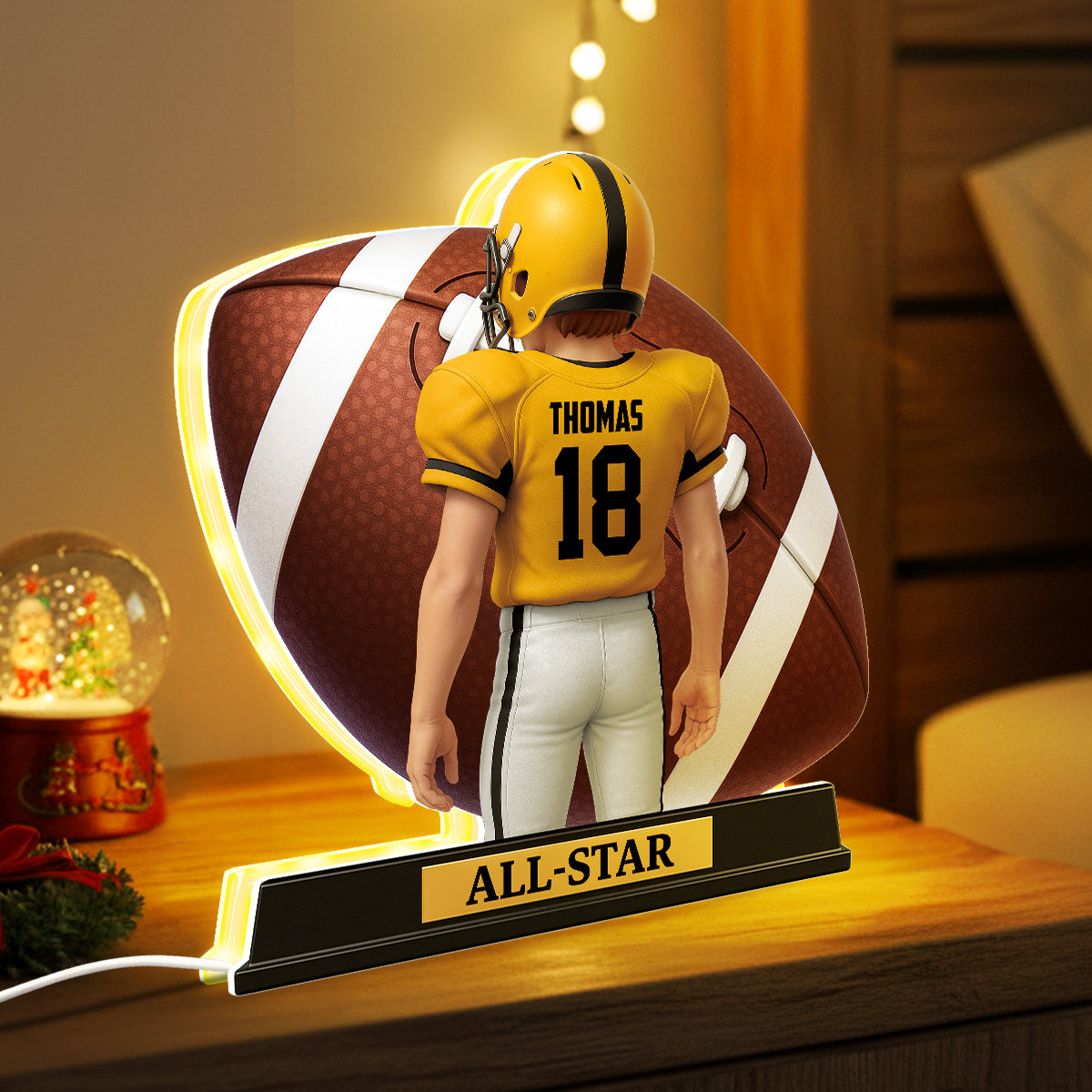 3D Effect Football Teenager Player - Personalized Light Box - Christmas Gift For Teen Boy, Son, Grandson