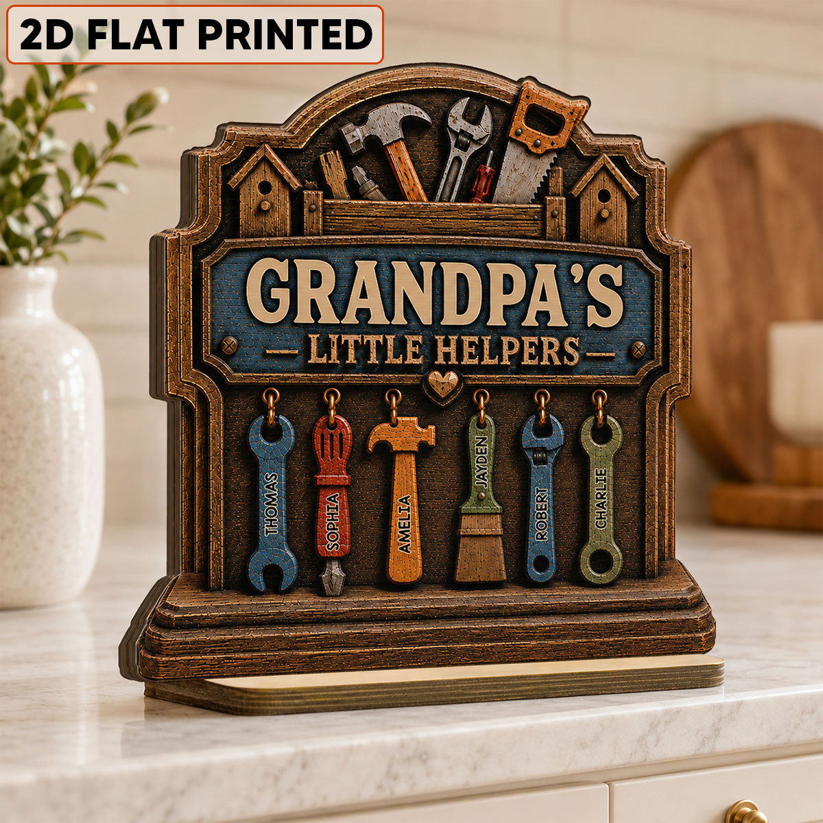 Grandpa's Little Helpers - Personalized 2-Layered Wooden Plaque -  Gift For Dad, Husband, Grandpa