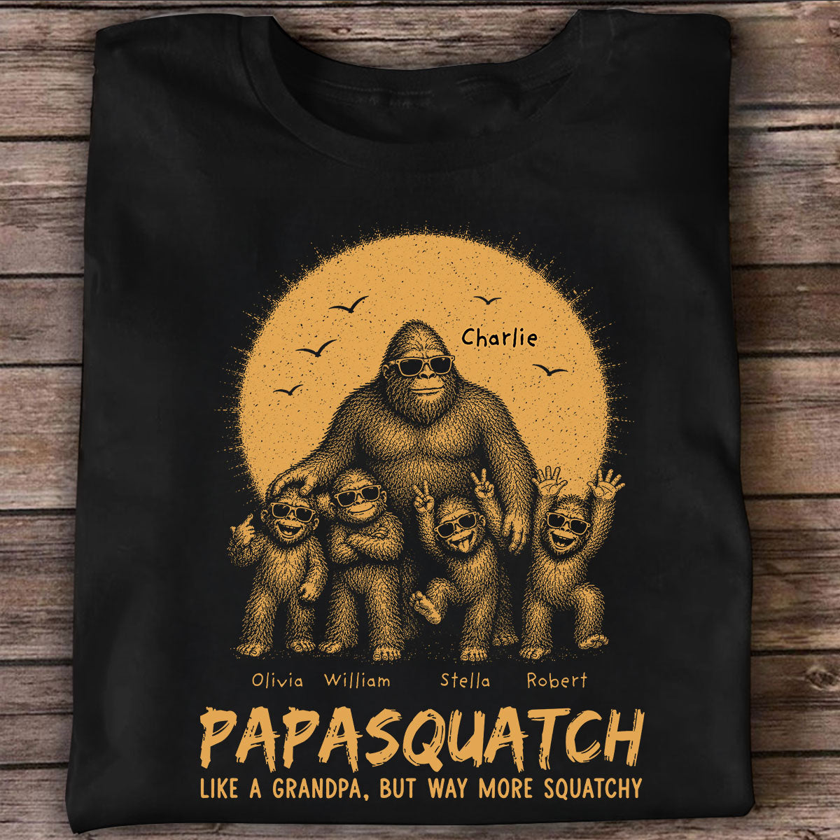 Retro Yellow Vintage Dad Grandpa Papasquatch - Personalized Shirt - Funny Father's Day Gift For Dad, Grandpa Husband