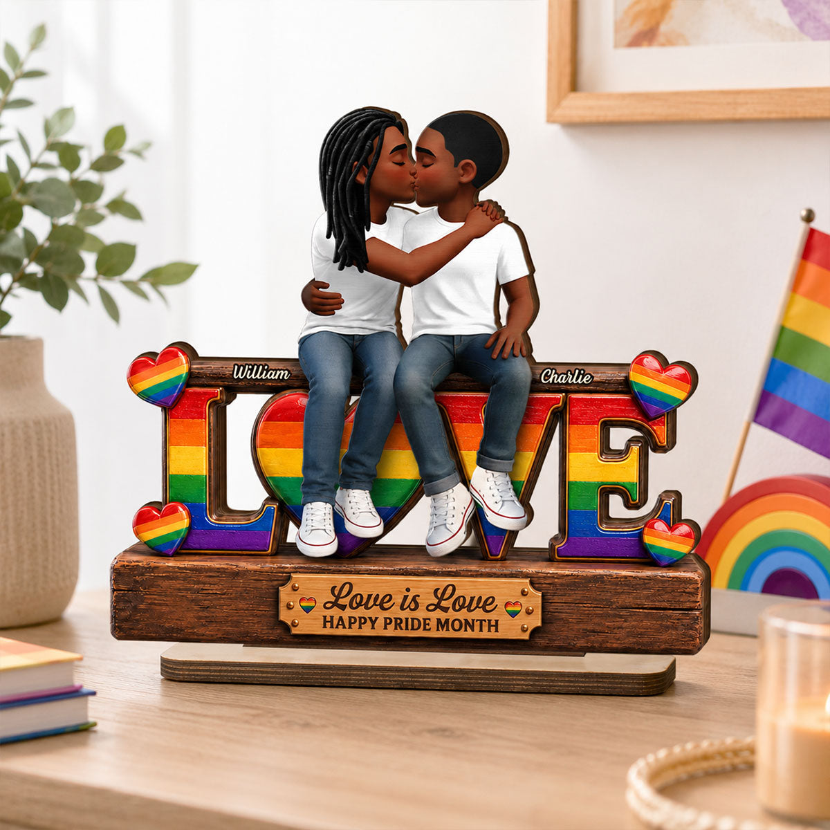 LGBT+ Couple Forever Love - Personalized 2-Layered Wooden Plaque - Gift For Couple, Happy Pride Month