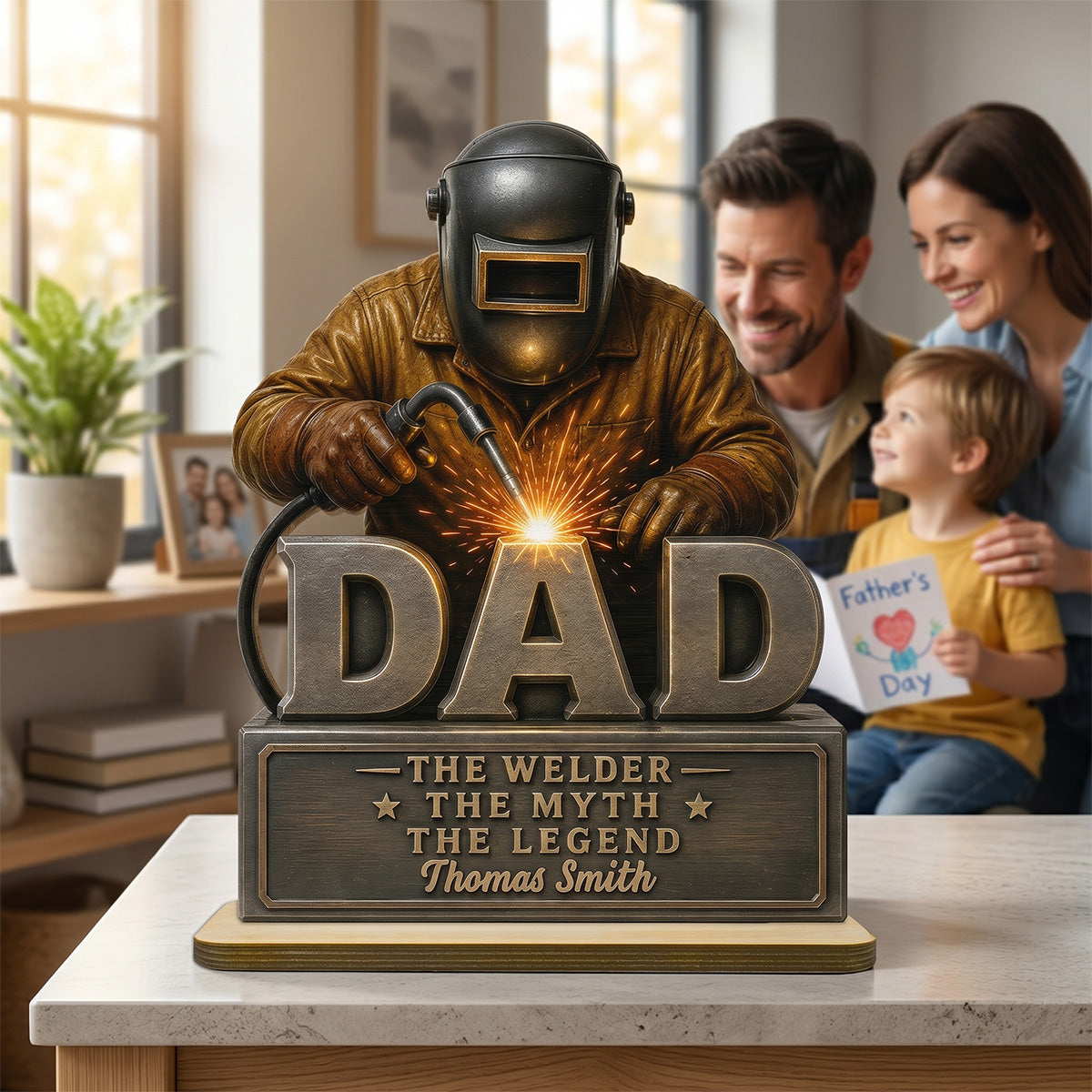 Welder Dad The Man The Myth - Personalized 2-Layered Wooden Plaque -  Gift For Welders, Metal Worker Mechanic Welding Dad, Husband