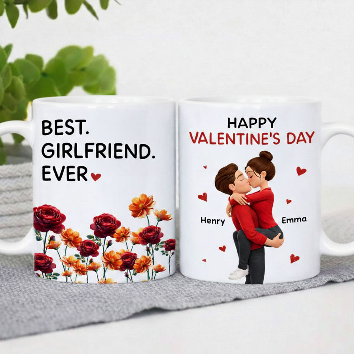 Best Girlfriend Boyfriend Ever Custom Birth Flower - Personalized Mug - Valentine's Day Gift for Her, for Him