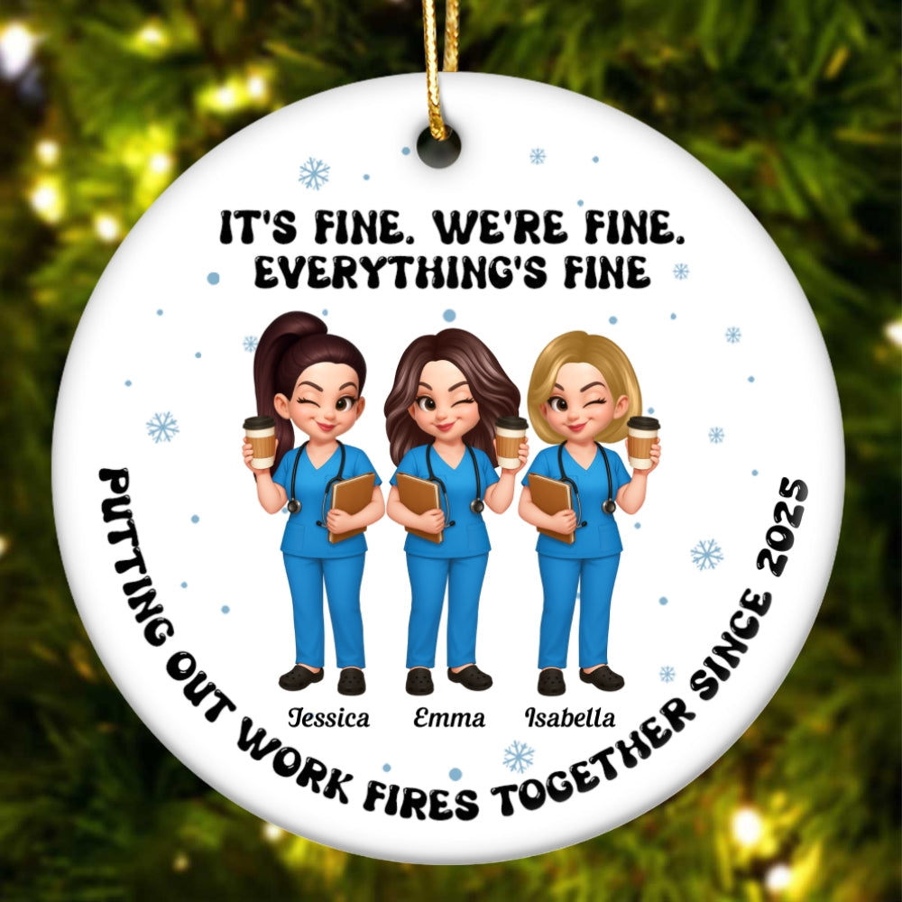 Putting Out Work Fires Together Nurse Besties - Personalized Ceramic Ornament - Funny Christmas Gift For Colleagues