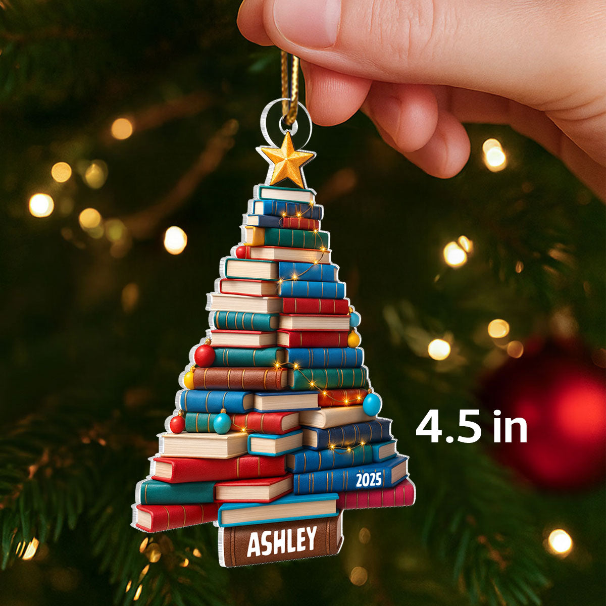 Christmas Tree Book - Personalized Acrylic Ornament - Gift for Book Lovers