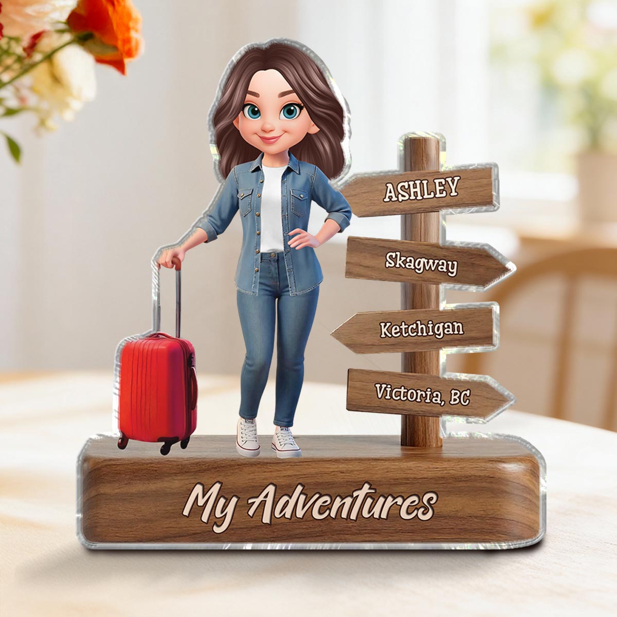 Man Woman Travel Adventures Traveling Destination 2D Flat - Personalized Acrylic Block Plaque - Gift for Travelers