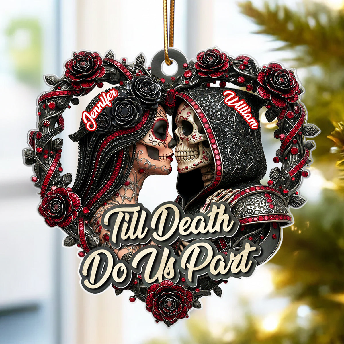 Skull Couple Christmas Gothic Style - Personalized Acrylic Ornament - Unique Christmas Gift For Him, For Her, For Goth Couple