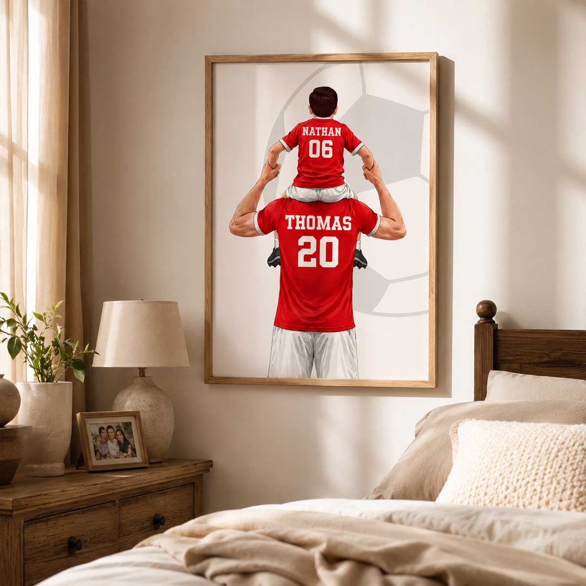 Kid On Dad's Shoulder - Personalised Poster - Father's Day Gift For Soccer Dad, UK Football Dad