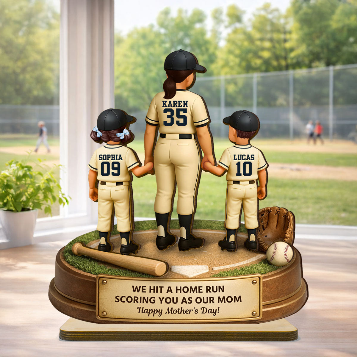 I Hit a Home Run Scoring You as My Mom - Personalized 2-Layered Wooden Plaque - Heartfelt Mother's Day Gift for Mom, Wiffe