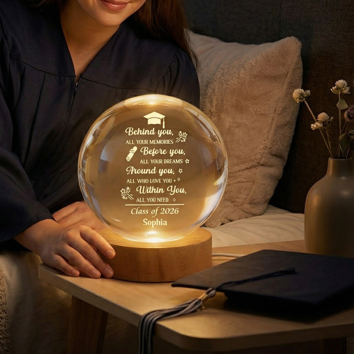 Before You All Your Dreams Graduation - Personalized Crystal Ball LED Night Light - Graduation Gift For Graduates, Son, Daughter