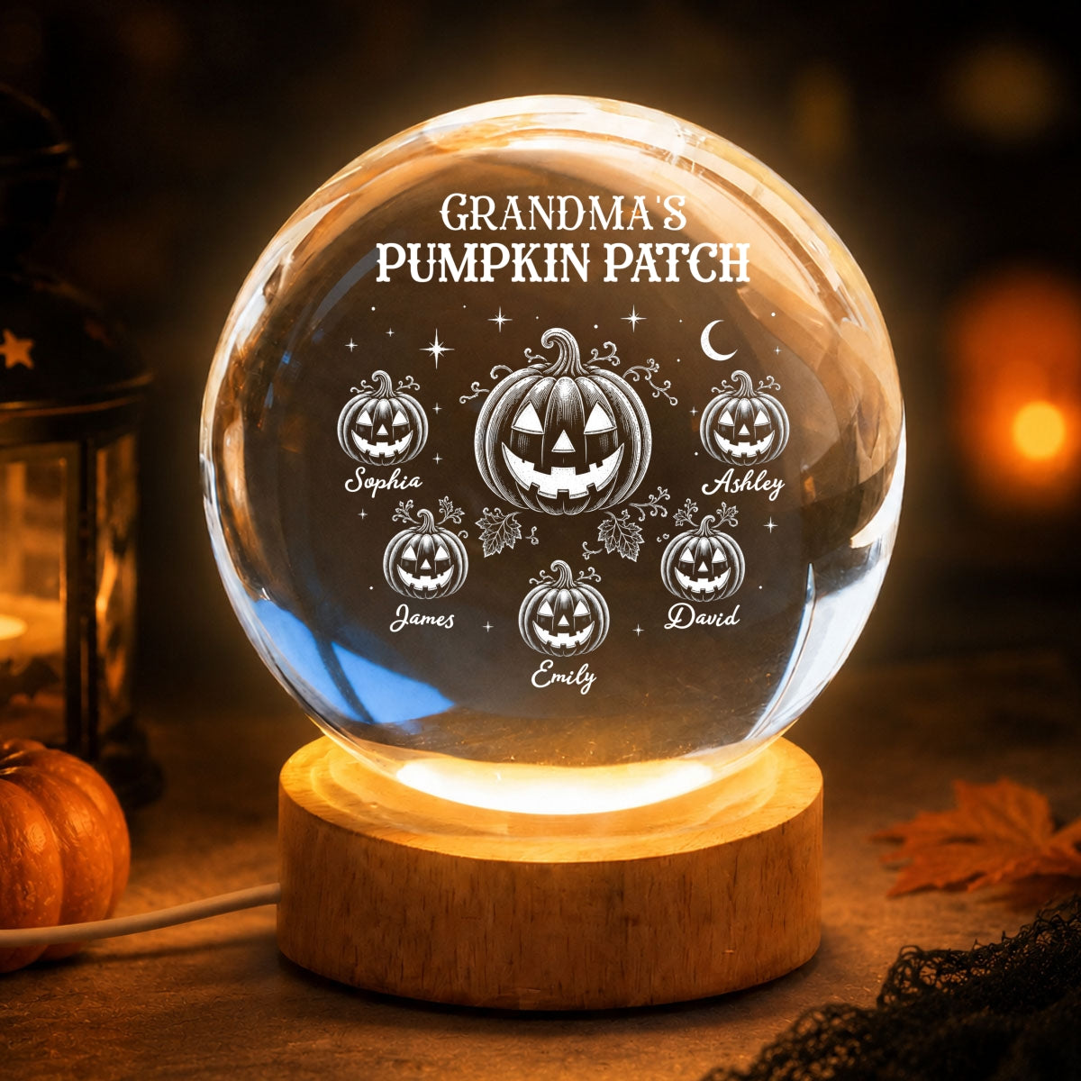 Halloween Grandma Pumpkins - Personalized Crystal Ball Night Light