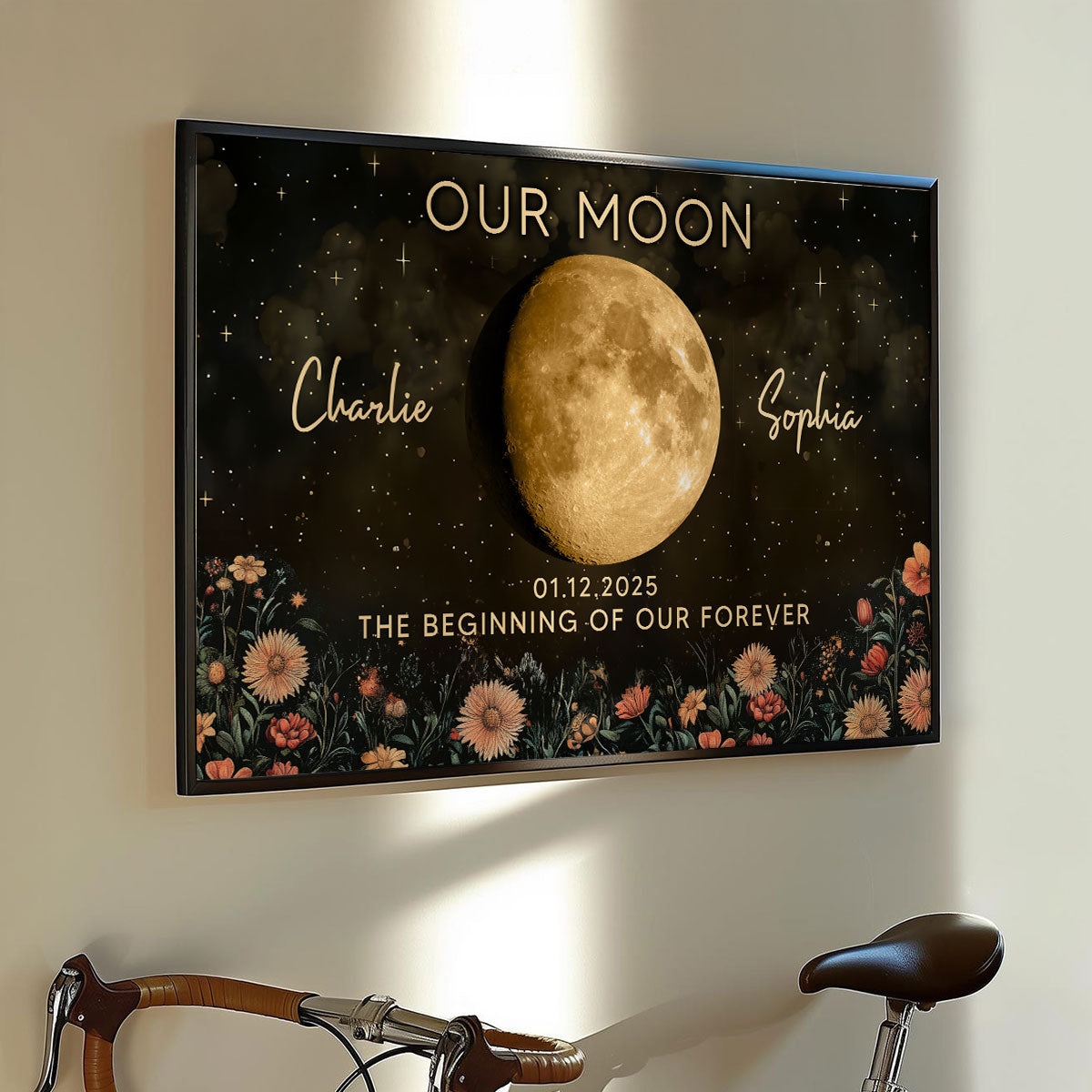 Night Sky Love Story Couple Custom Moon Phase Anniversary Date - Personalized Poster - Heartfelt Anniversary Gift, Valentine Gift, Wedding Gift For Couple