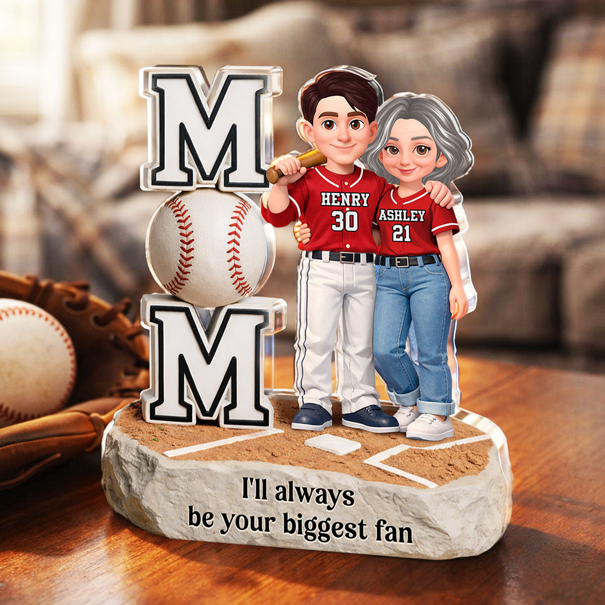 I'll Always Be Your Biggest Fan Mom Daughter Son Baseball - Personalized Acrylic Block Plaque - Heartfelt Gift For Baseball Mom
