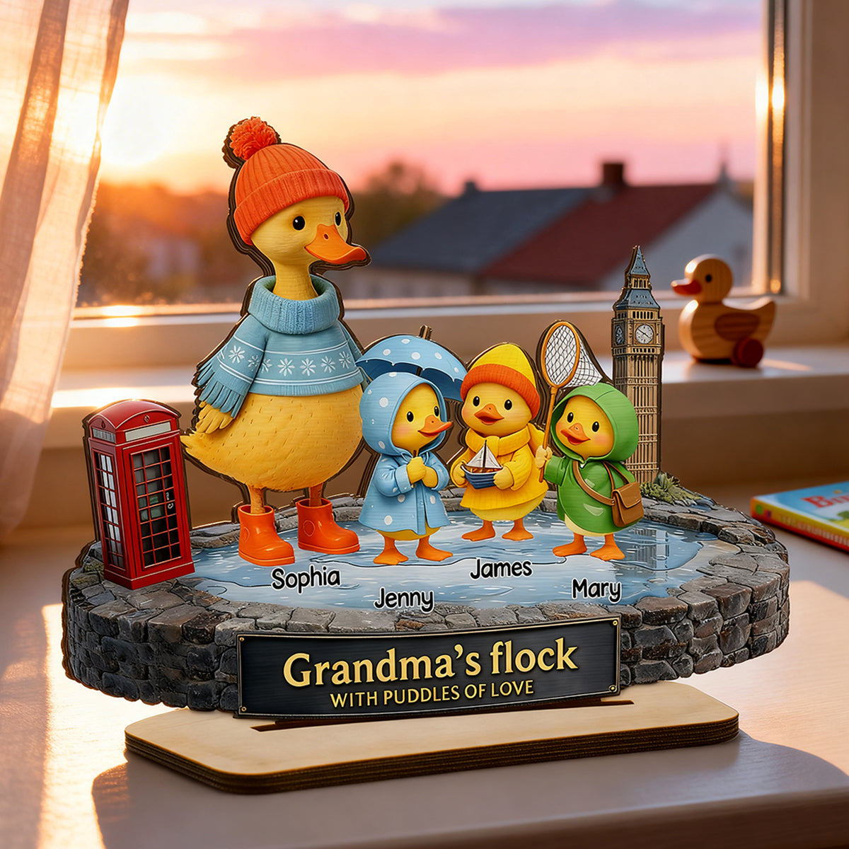 Nanny's Flock with Puddles of Love - Personalised 2-Layered Wooden Plaque - Heartfelt Mother's Day Gift for Nanny, Grandmother, Grandma
