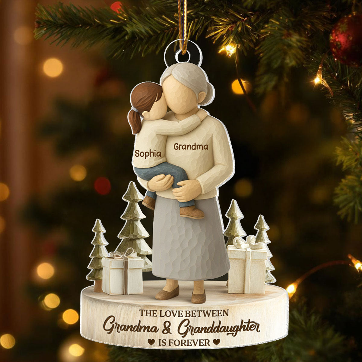 The Love Between Grandma and Grandson, Granddaughter is Forever - Personalized Acrylic Ornament - Heartwarming Christmas Gift for Grandma