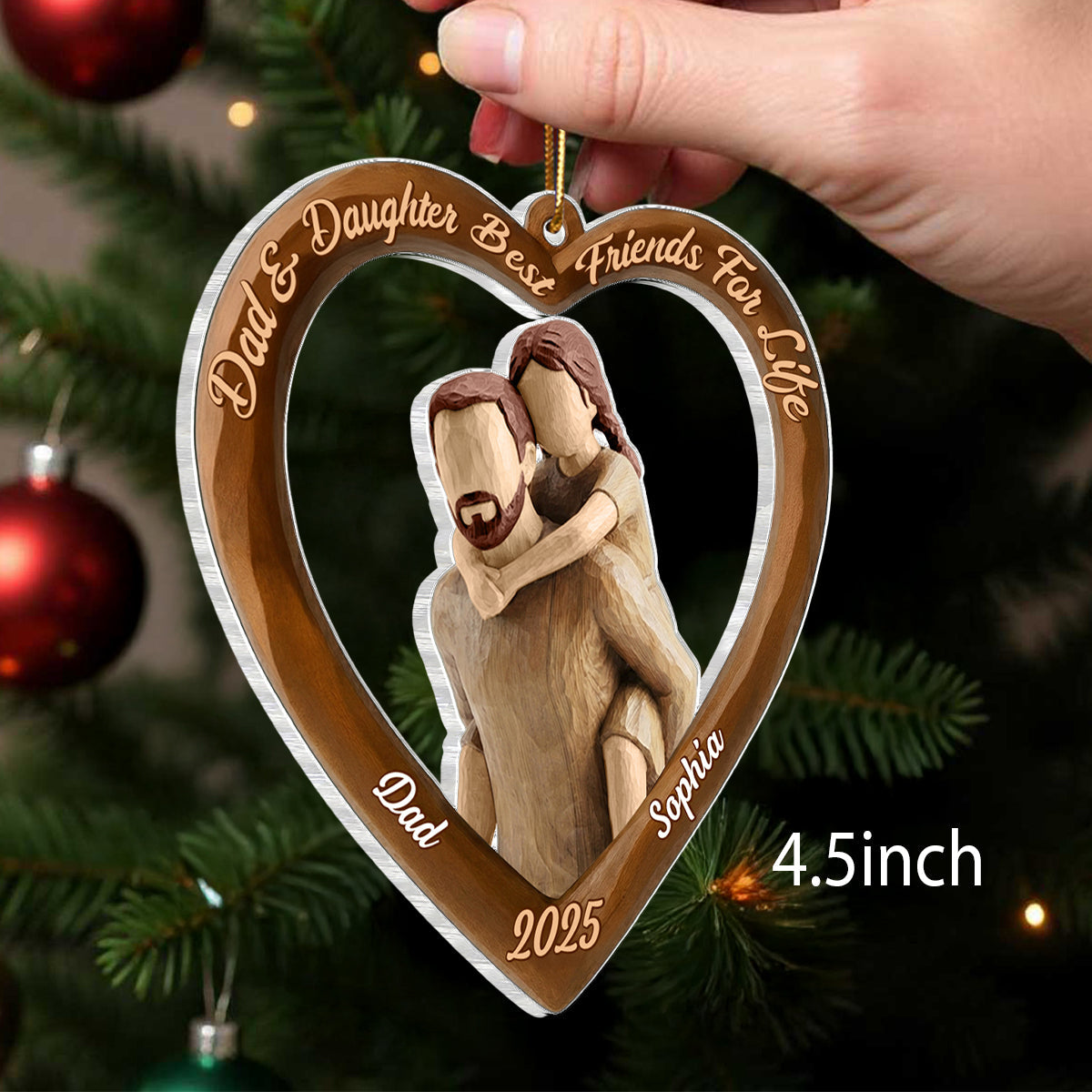 Dad And Son Daughter Heart Christmas - Personalized Acrylic Ornament - Heartwarming Christmas Gift For Dad, For Family