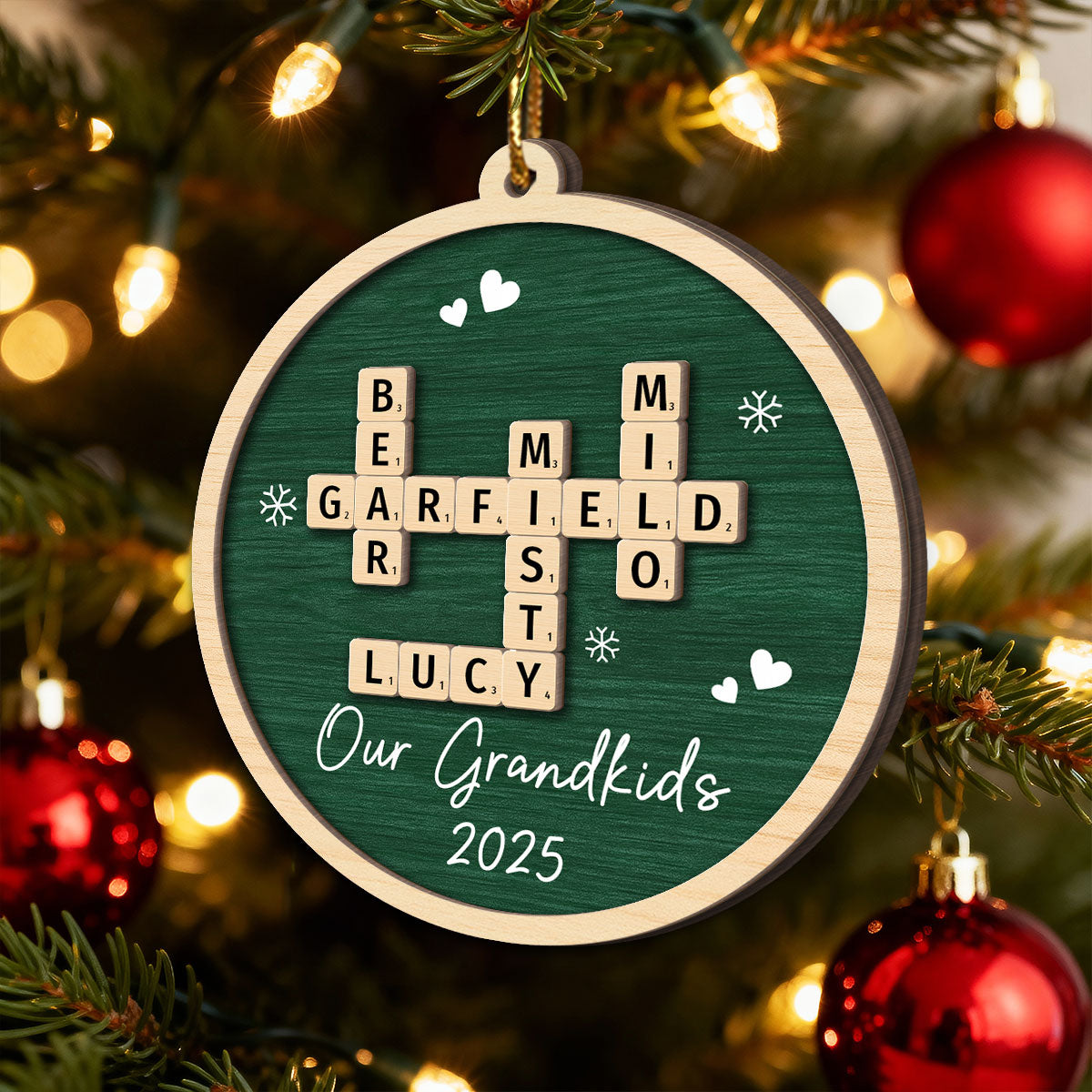 Our Grandkids Crossword Puzzle Art - Personalized 2-Layer Wooden Ornament - Christmas Gift For Grandma