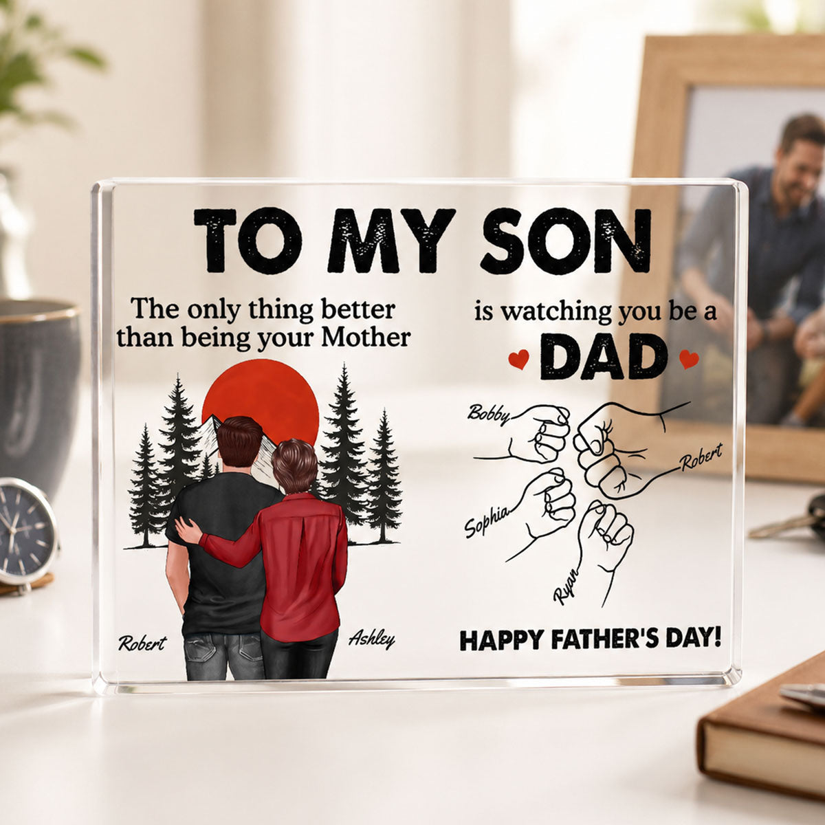 Retro Vintage Sunset To My Son Watching You Be A Dad - Personalized Acrylic Block Plaque -  Gift For Son